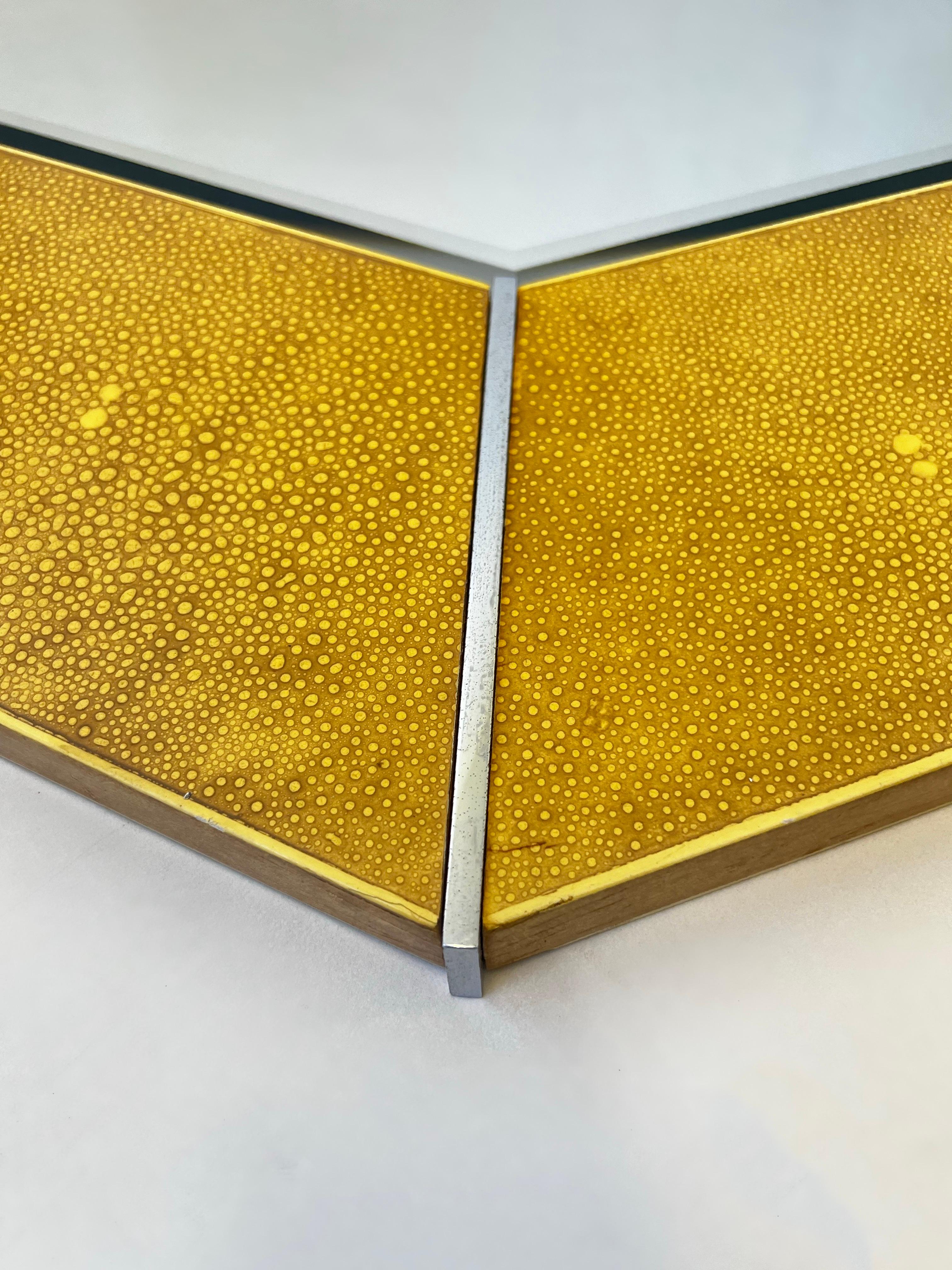 American Octagonal Shagreen Lacquer and Chrome Mirror by Karl Springer for Suzanne Sumers For Sale