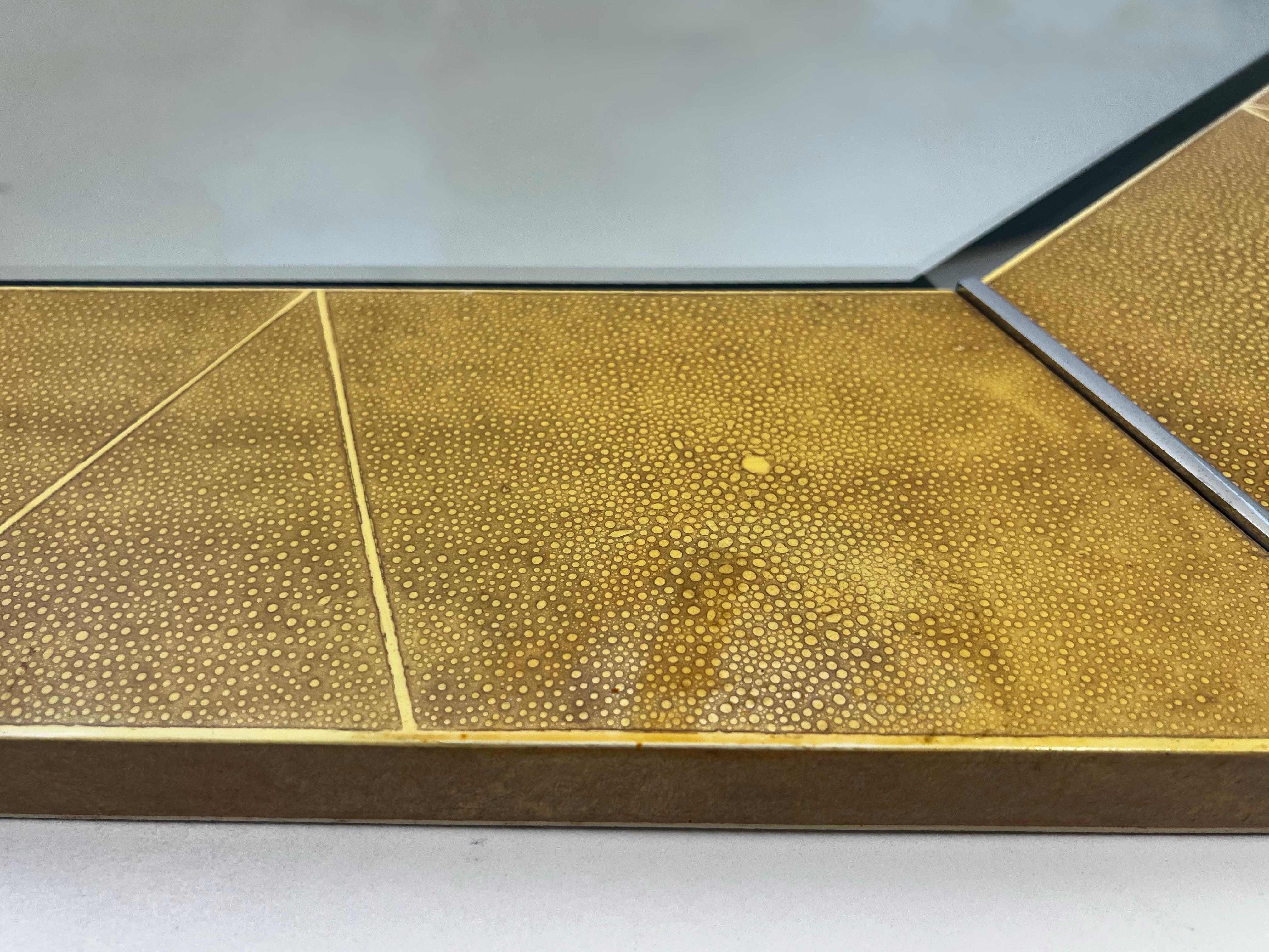 Hand-Crafted Octagonal Shagreen Lacquer and Chrome Mirror by Karl Springer for Suzanne Sumers For Sale