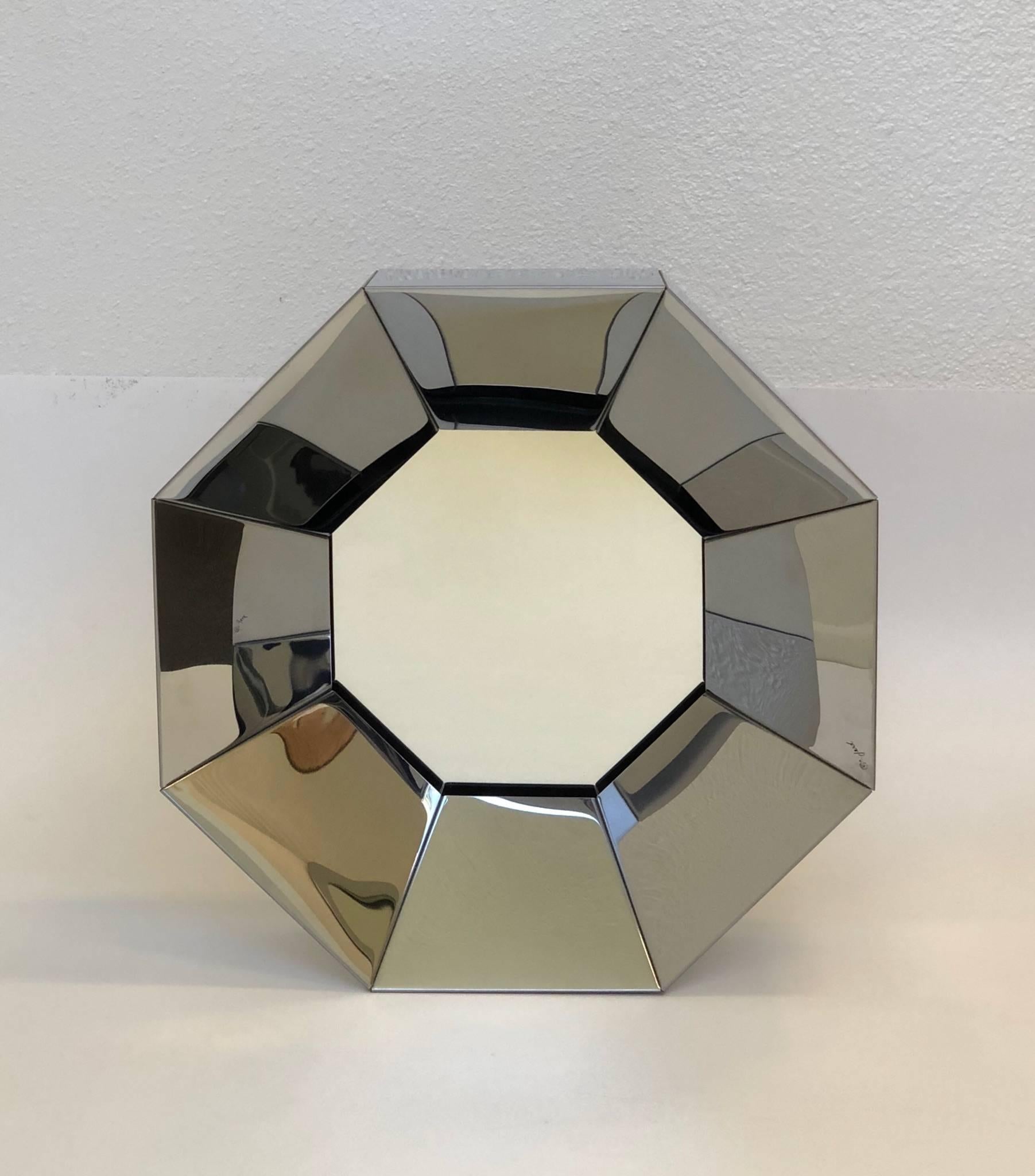Polished Octagonal Shape Chrome Mirror by Curtis Jere