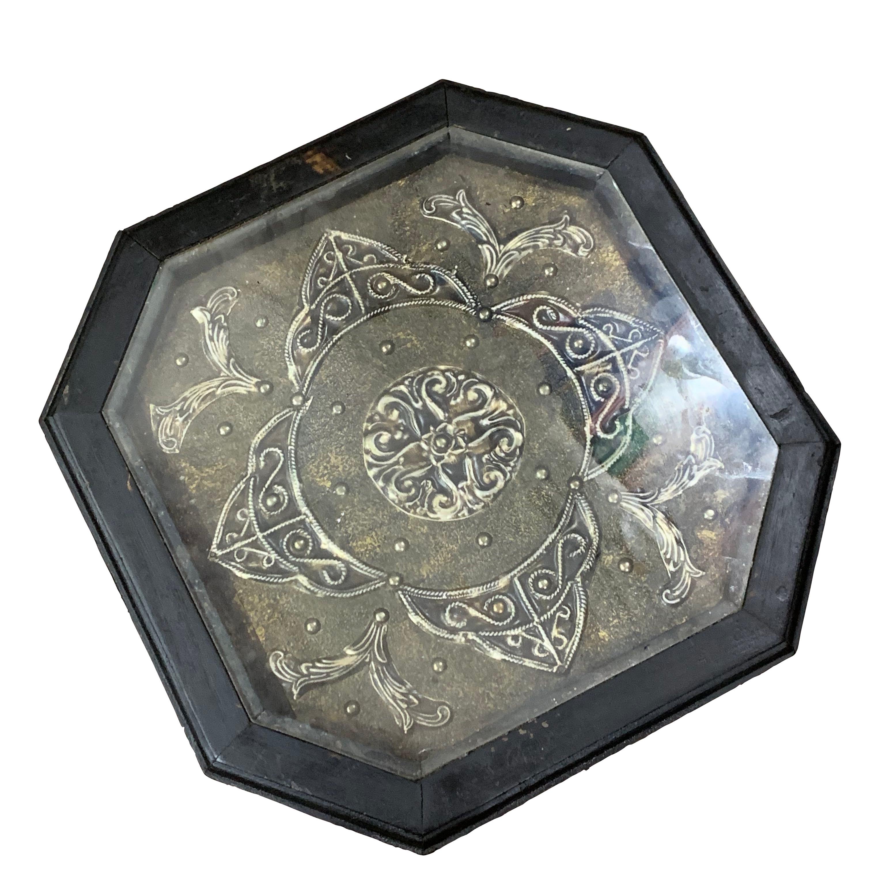 Moroccan Octagonal Shape With Inlaid Silver Top Cocktail Table, Morocco, 19th Century For Sale