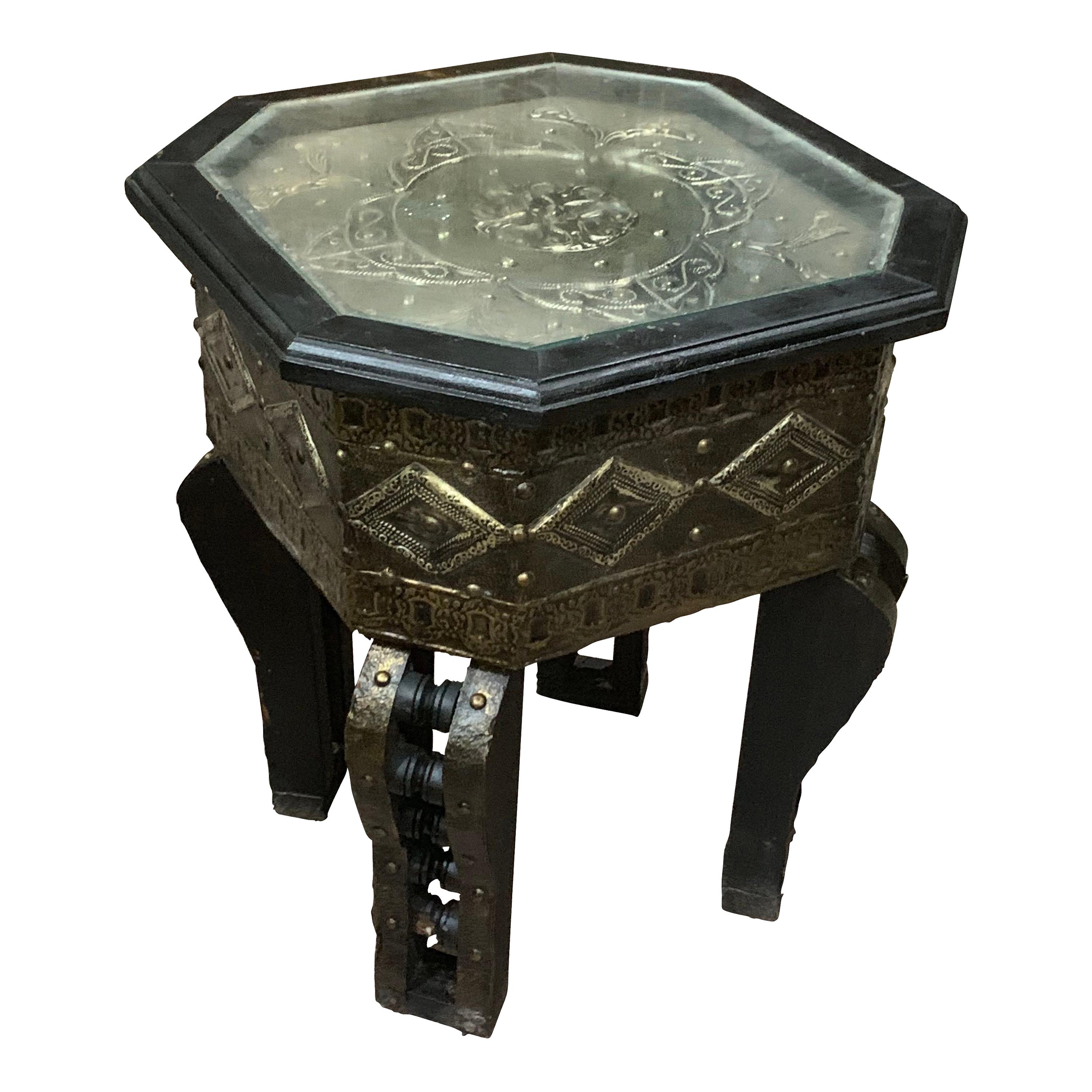 Octagonal Shape With Inlaid Silver Top Cocktail Table, Morocco, 19th Century For Sale