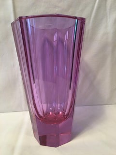 Octagonal Shaped Czech Vase Signed by Moser Karlsbad 1957, Rare Find