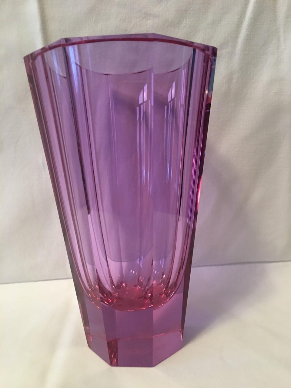 Octagonal Shaped Czech Vase Signed by Moser Karlsbad 1957, Rare Find For Sale 1