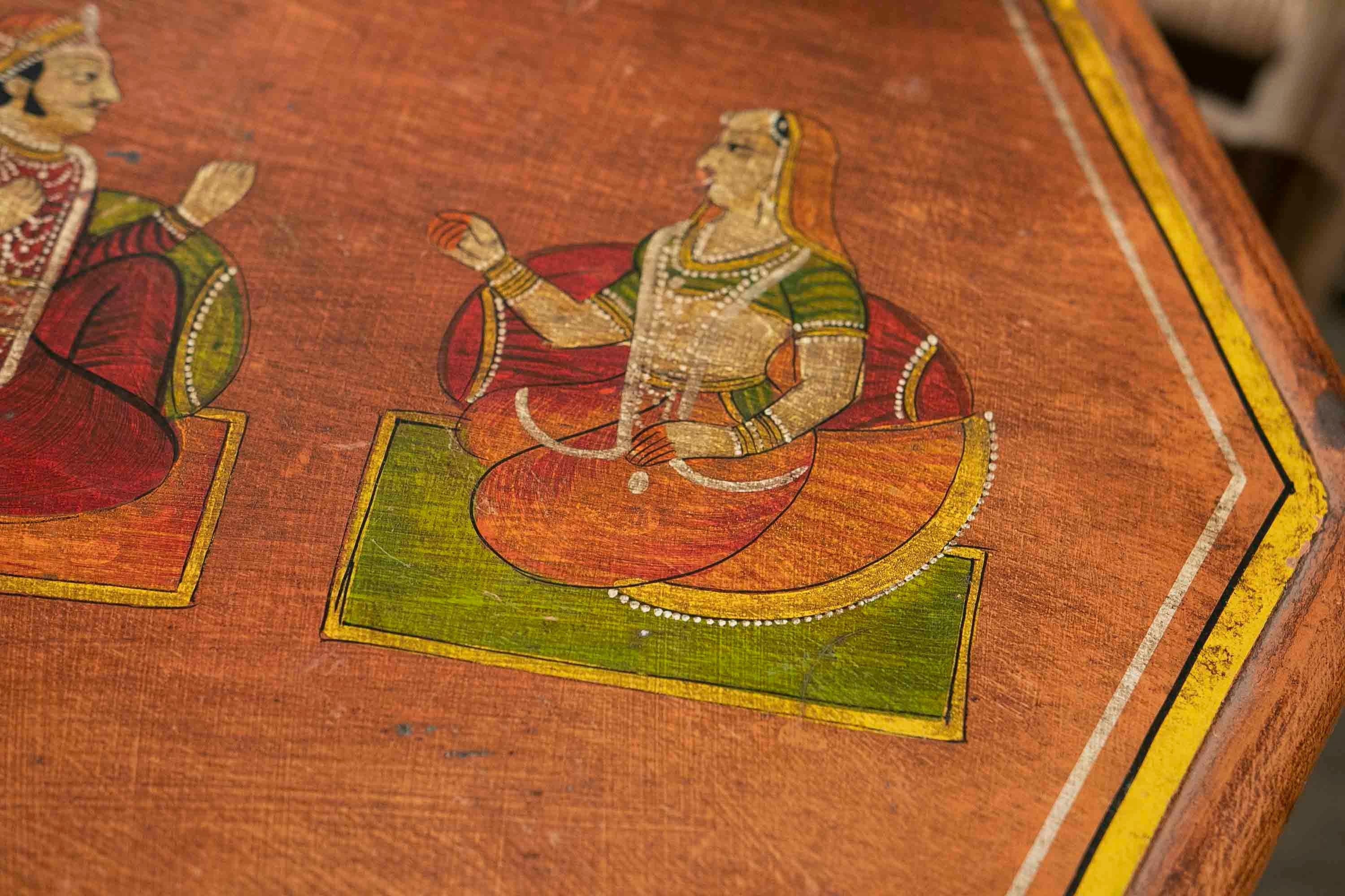 Octagonal Shaped Wooden Octagonal Coffee Table Hand-Painted with Indian scenes 13
