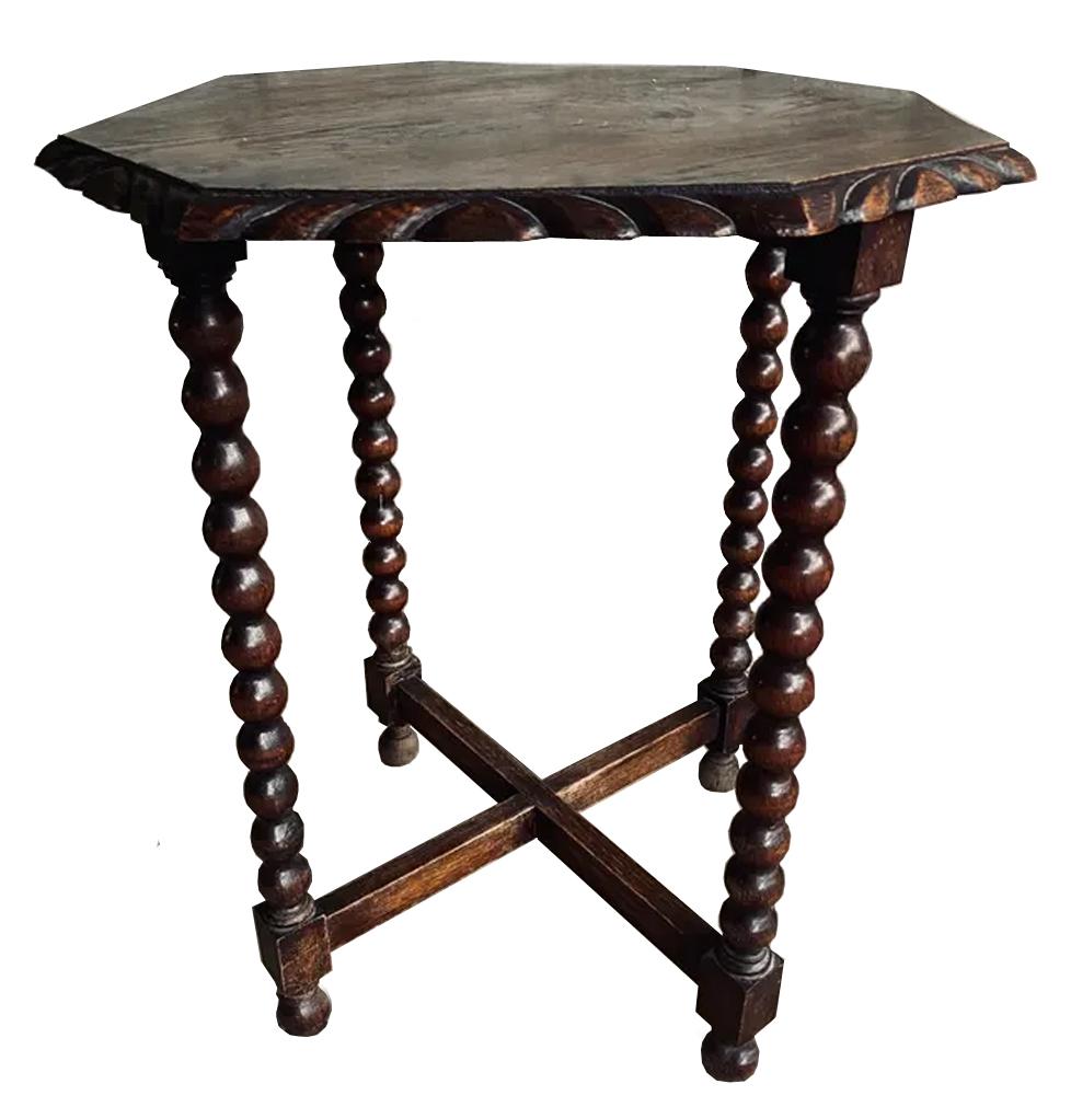 Octagonal Side Table Bobbin Turned Legs, Late 19th Century 1