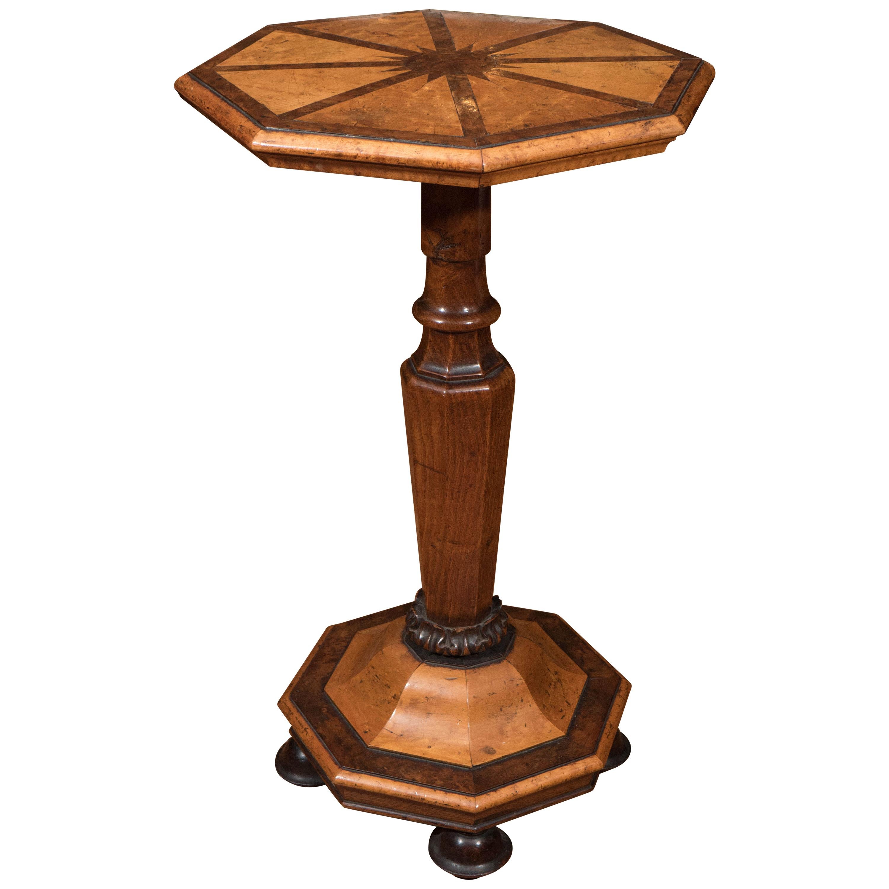 Octagonal Side Table Inlaid with Yew Wood and Burl Maple For Sale at 1stDibs