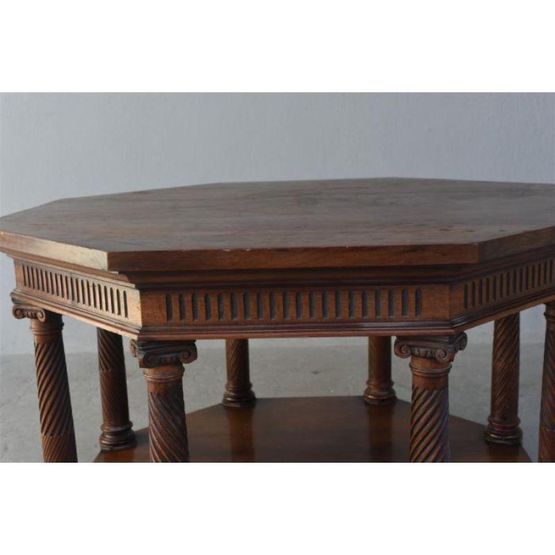 20th Century Octagonal Side Table with Double Walnut Top For Sale