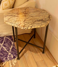 Octagonal Side Table with Natural Marble Top, Iron Base, Modern Design