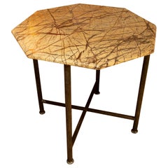 Octagonal Side Table with Natural Marble Top, Iron Base, Modern Design