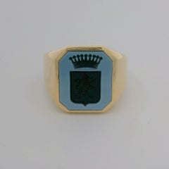 Octagonal Signet Ring, 18k Yellow Gold, niccolo 14.2 x 12.2 mm with Engraving