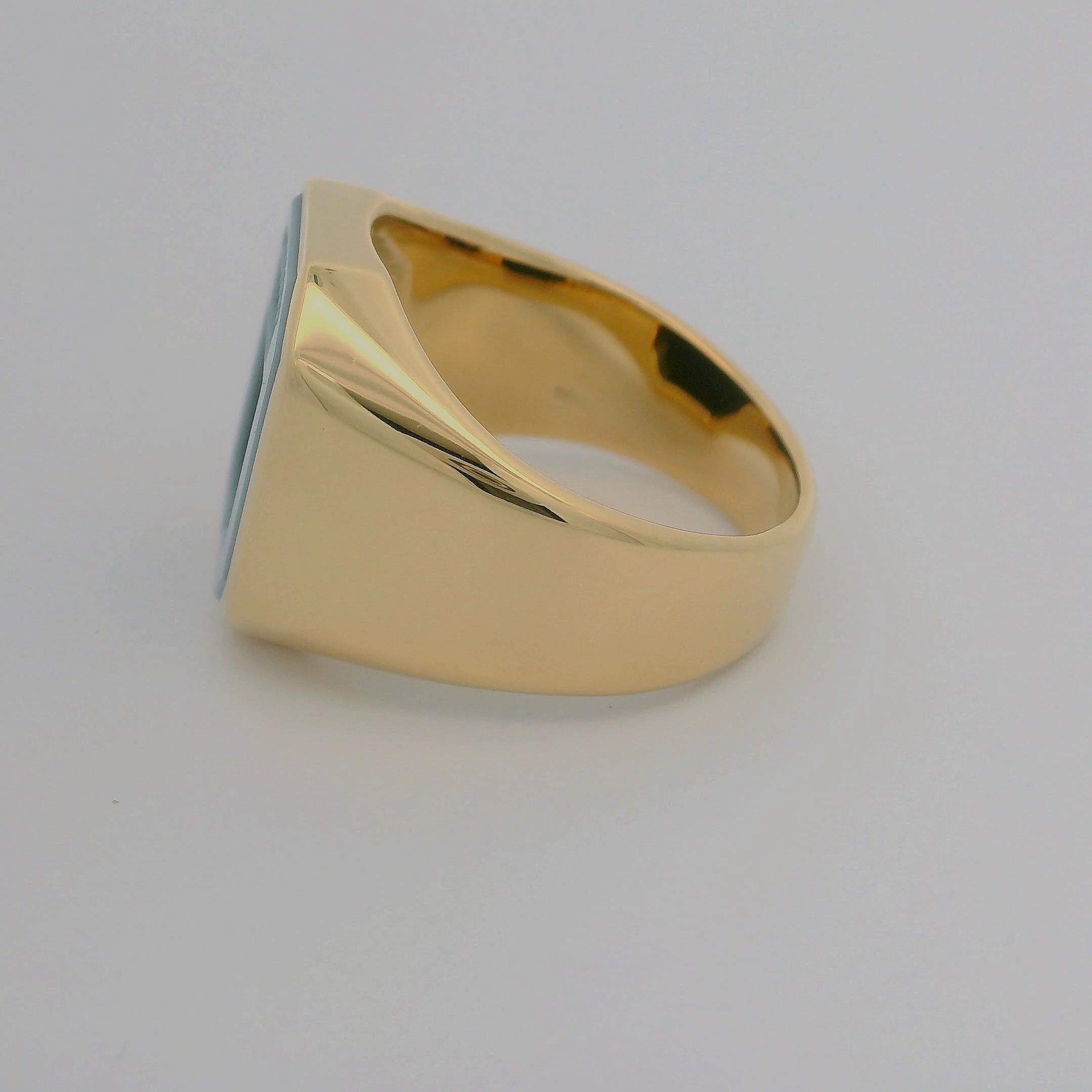 Achteckiger Siegelring, 18k Gelbgold, niccolo 14,2 x 12,2 mm mit Gravur (Zeitgenössisch) im Angebot