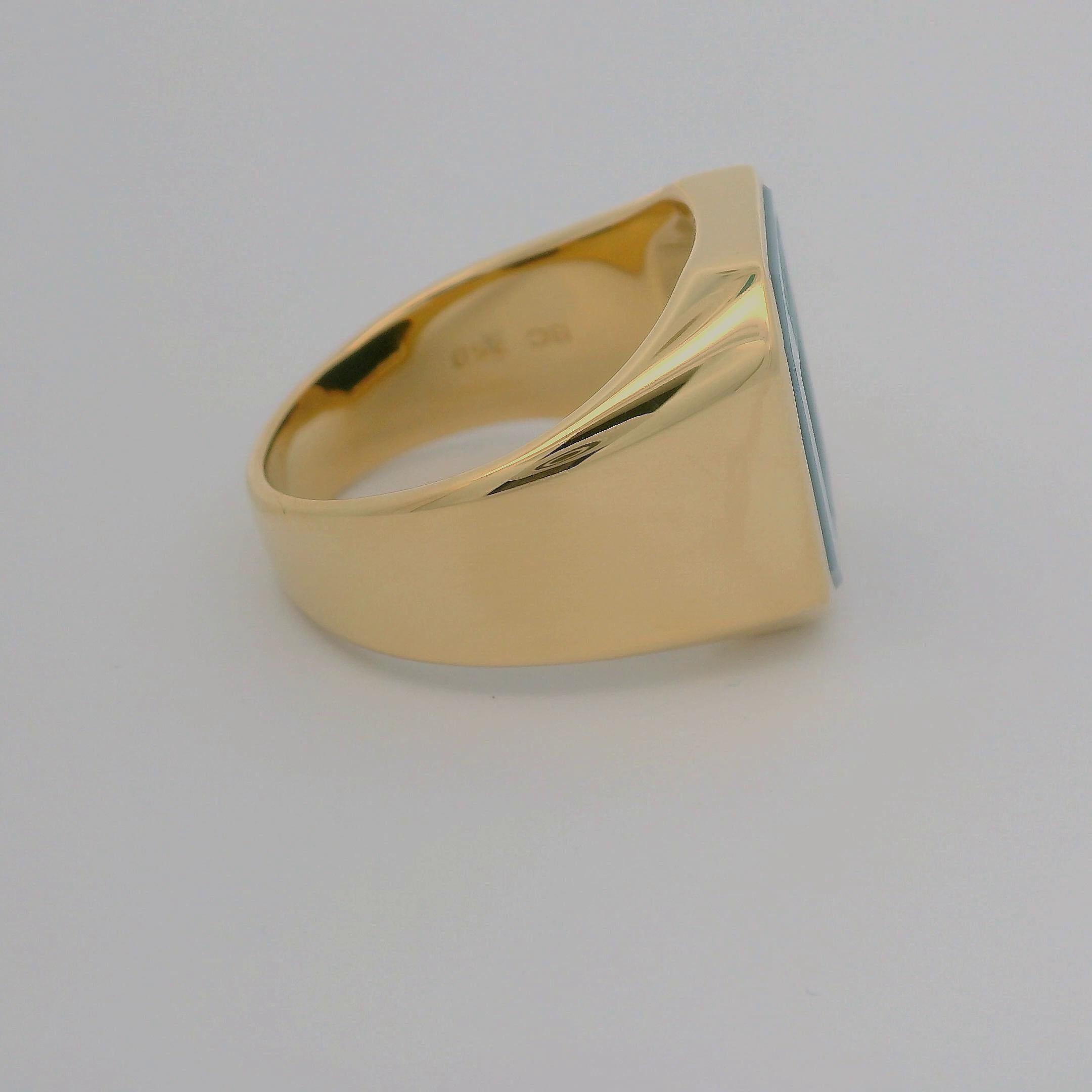 Achteckiger Siegelring, 18k Gelbgold, niccolo 14,2 x 12,2 mm mit Gravur im Zustand „Neu“ im Angebot in Pforzheim, DE