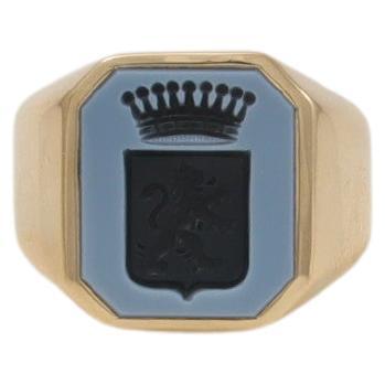 Achteckiger Siegelring, 18k Gelbgold, niccolo 14,2 x 12,2 mm mit Gravur im Angebot
