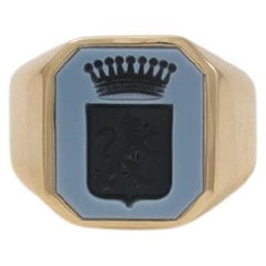 Octagonal Signet Ring, 18k Yellow Gold, niccolo 14.2 x 12.2 mm with Engraving