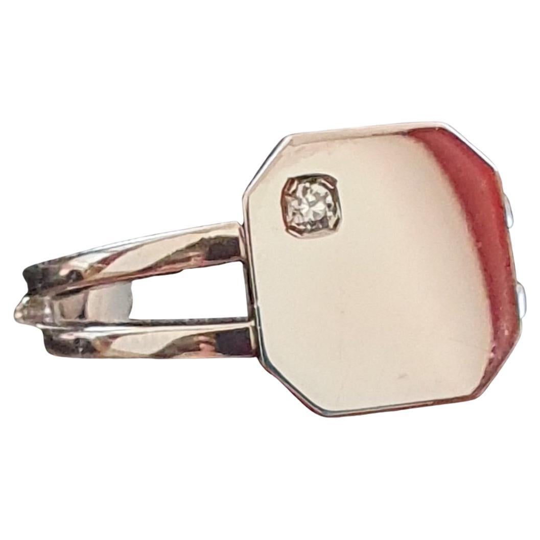 Anillo octogonal estilo sello en oro blanco de 18 quilates - diamante de 0,10 ct (Talla 55) en venta