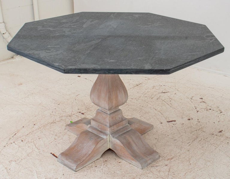 Octagonal Slate Top Table W/ Cereused Oak Base For Sale at 1stDibs