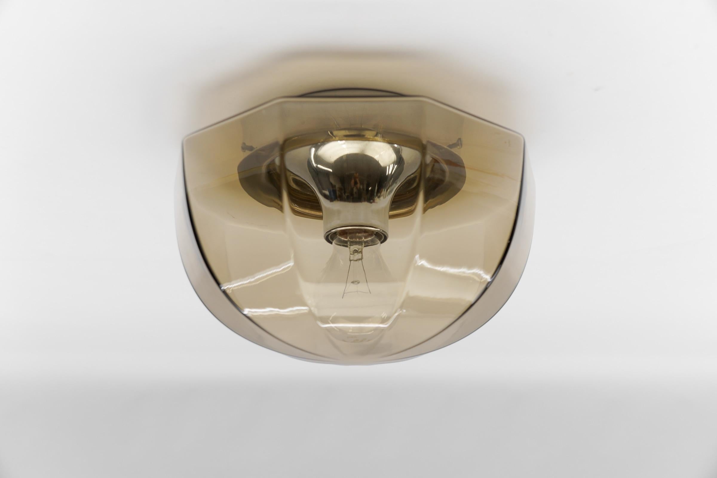 Octagonal Smoked Glass Flush Mount Light, Germany 1960s 

The fixture need 1 x E27 standard bulb with 60W max.

Light bulbs are not included.

It is possible to install this fixture in all countries (US, Australia, Asia, UK, Europe,..)