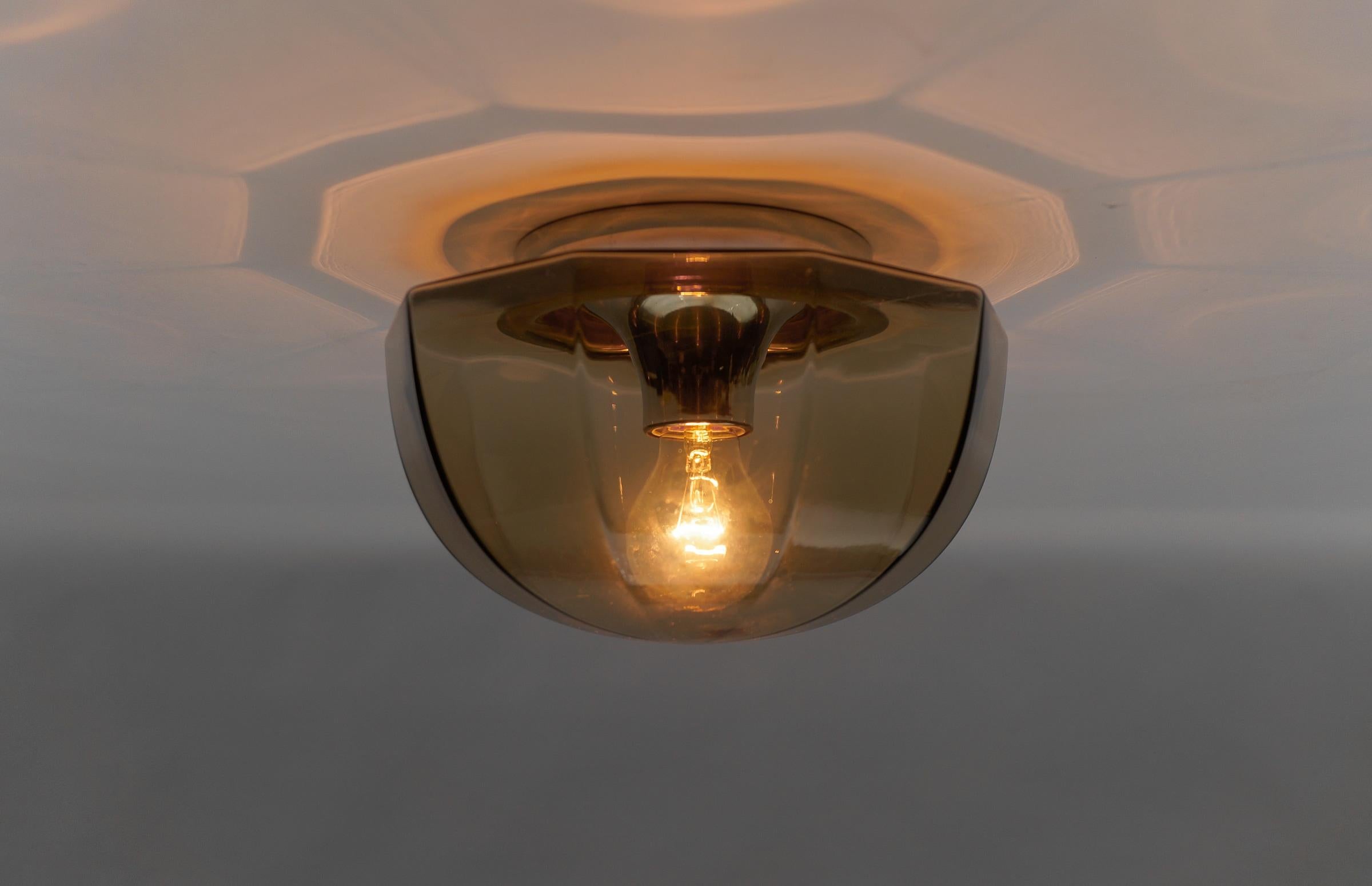 Mid-Century Modern Octagonal Smoked Glass Flush Mount Light, Germany 1960s  For Sale