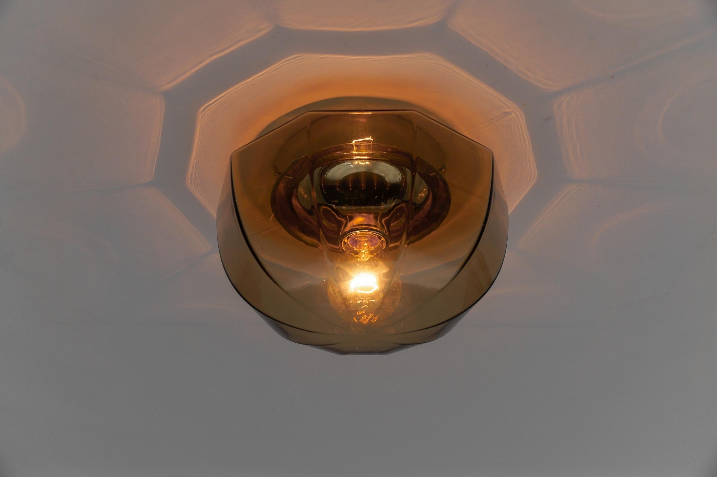 Mid-20th Century Octagonal Smoked Glass Flush Mount Light, Germany 1960s  For Sale