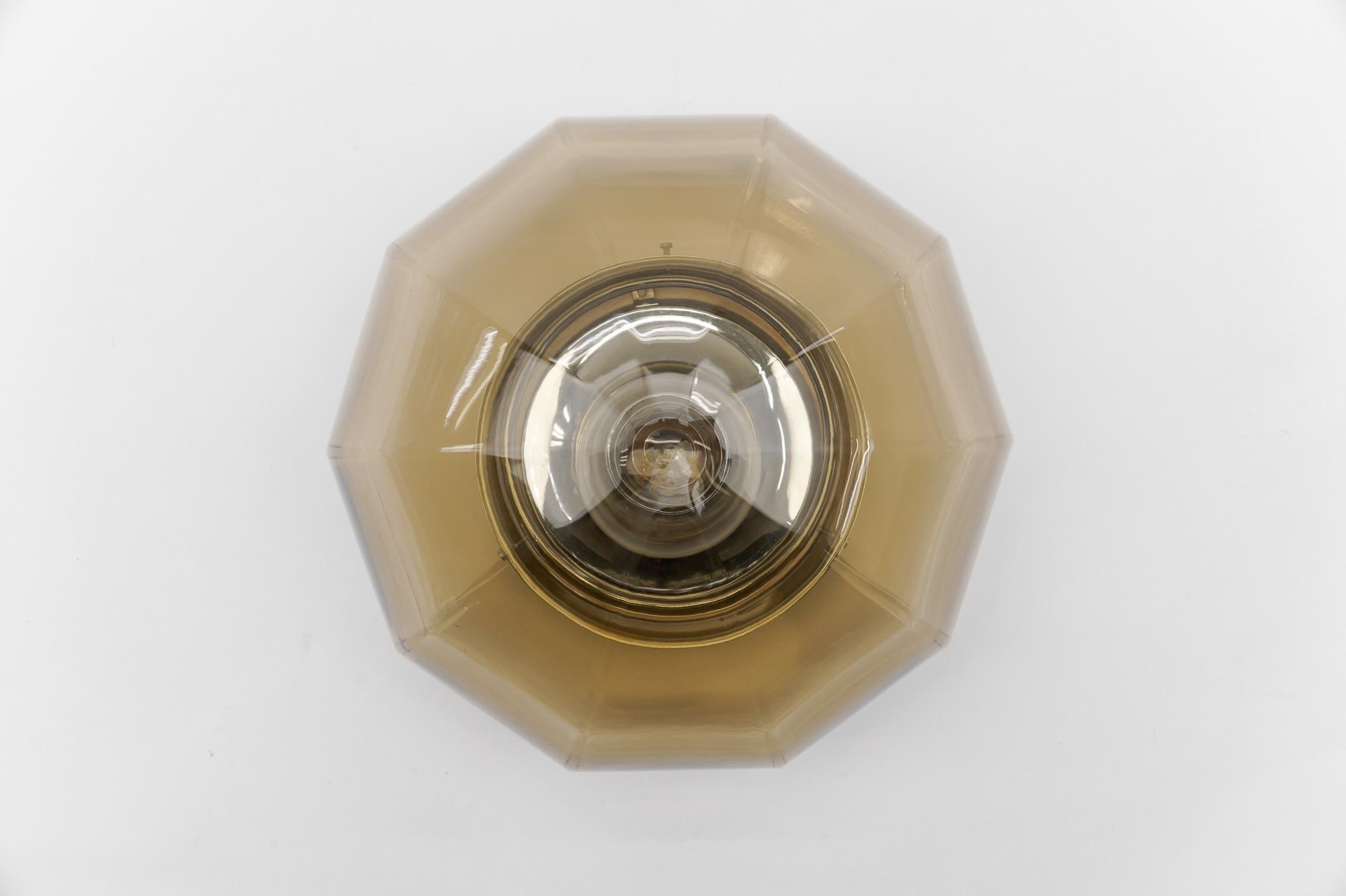 Octagonal Smoked Glass Flush Mount Light, Germany 1960s  For Sale 1