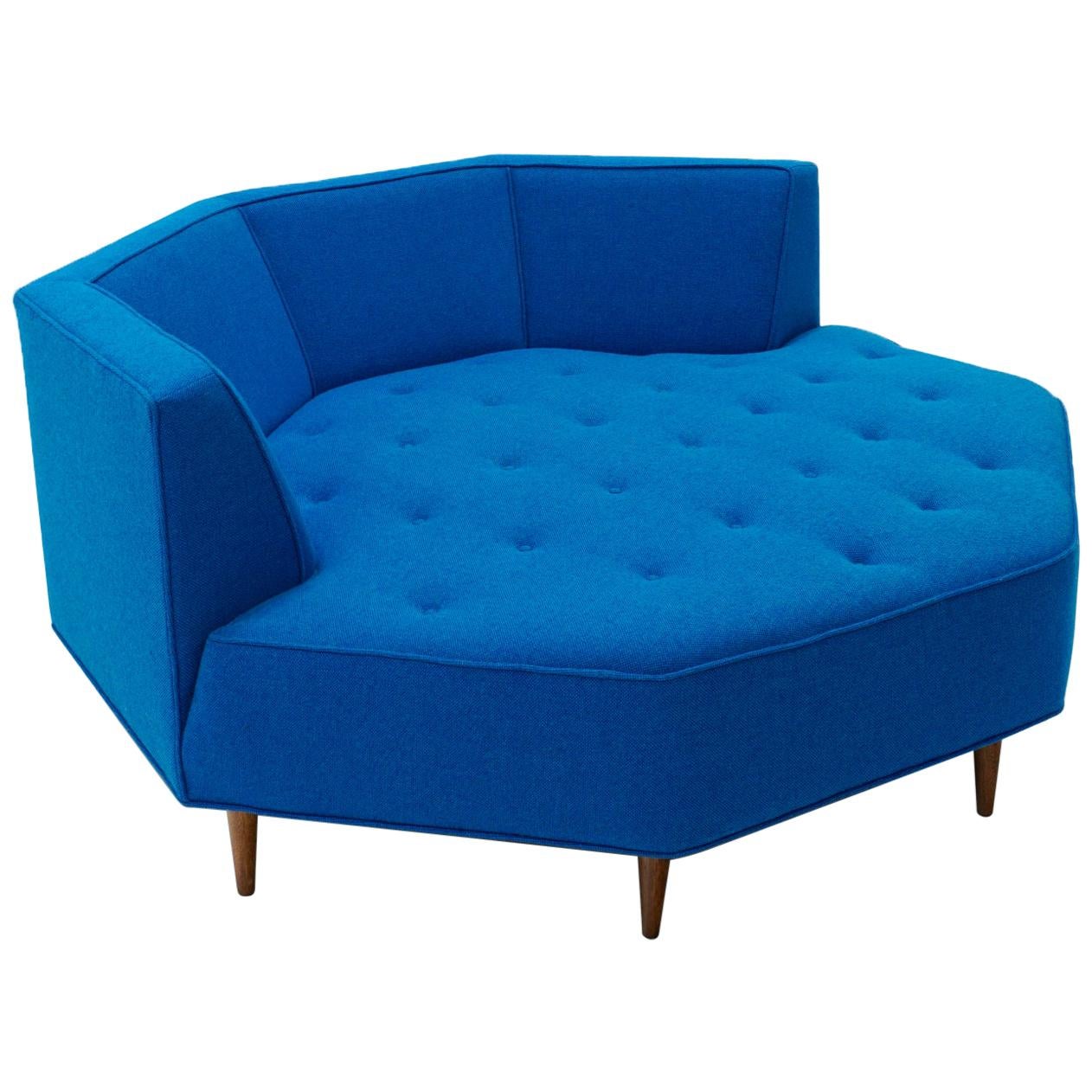 Octagonal Sofa Attributed to Harvey Probber, Restored in Blue Maharam Fabric