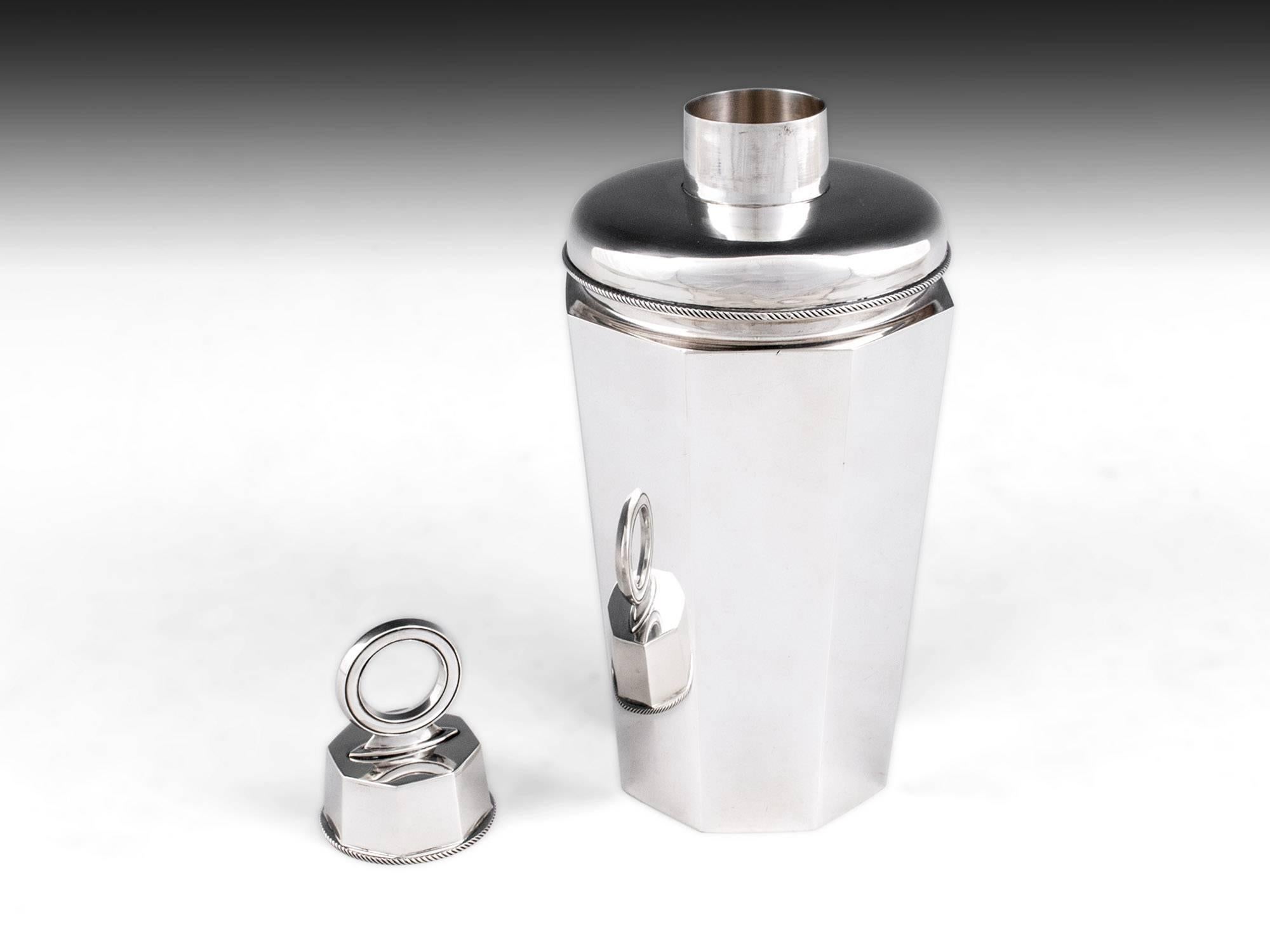 Octagonal Solid Silver Cocktail Shaker by Jacob Tostrup, 20th Century 1
