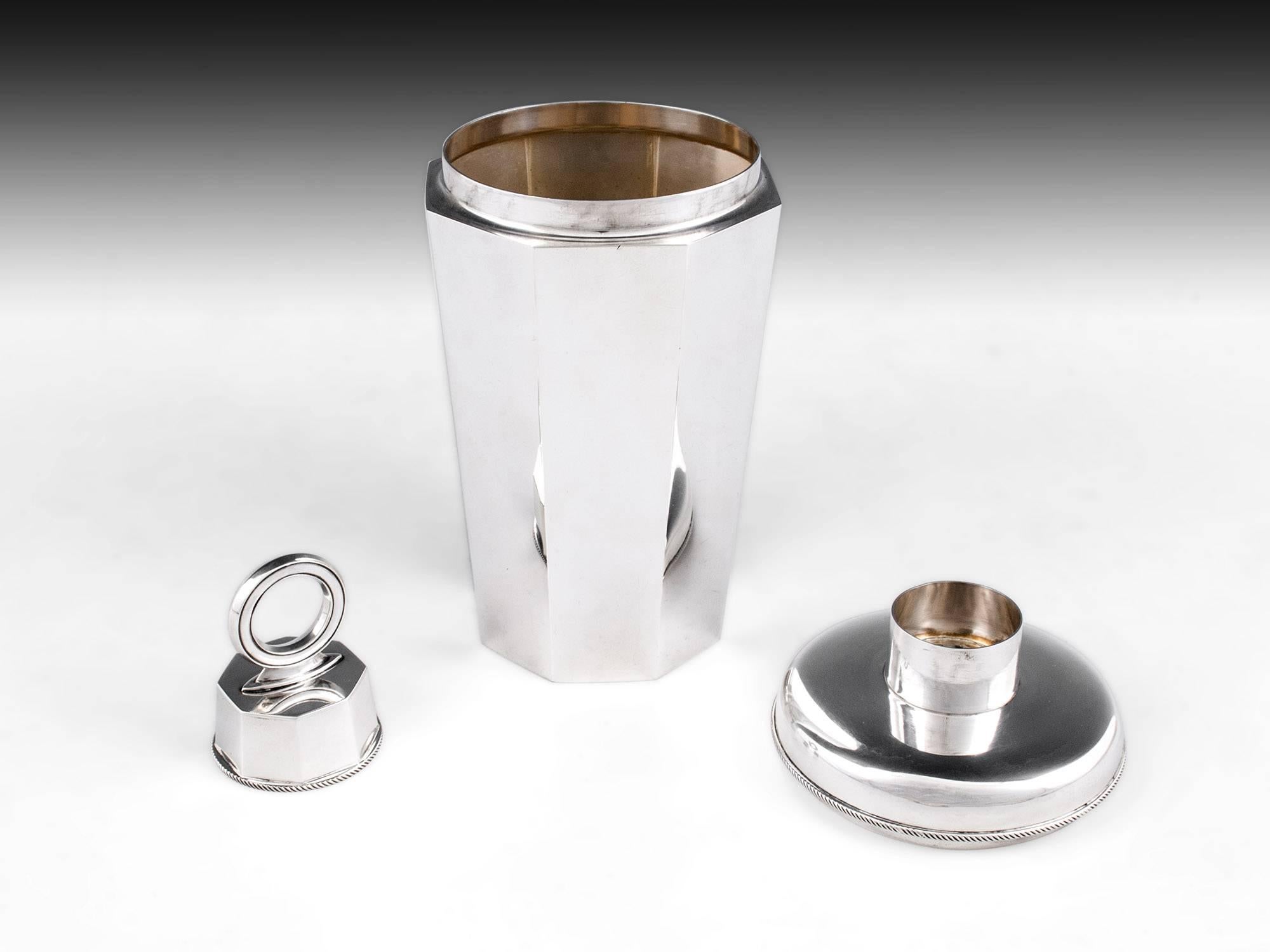 Octagonal Solid Silver Cocktail Shaker by Jacob Tostrup, 20th Century 2