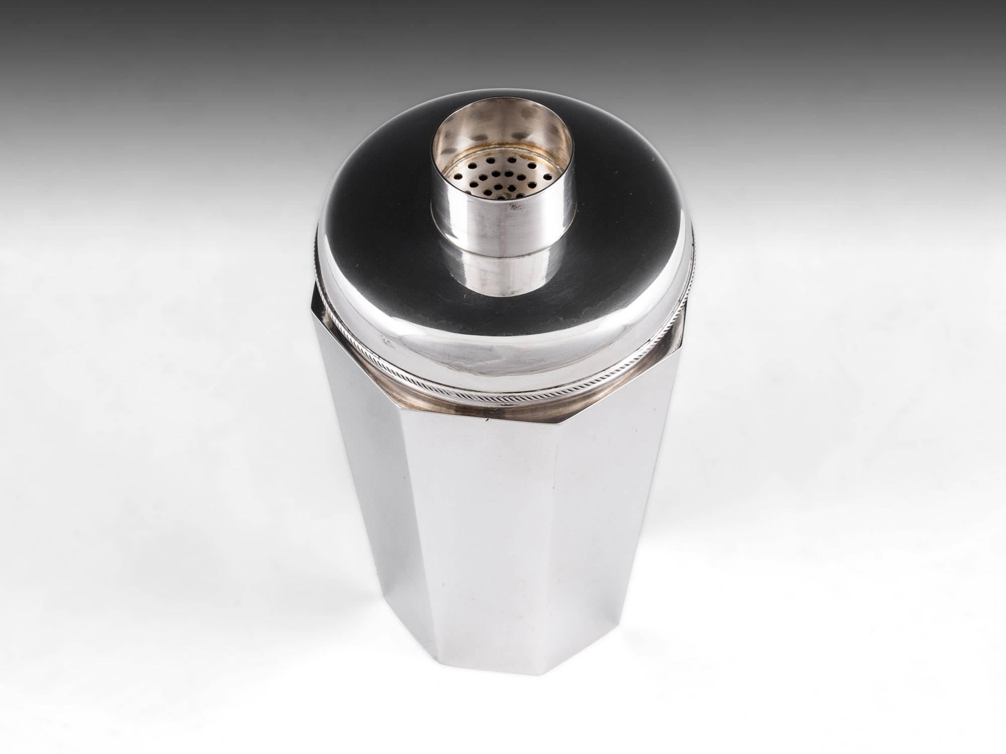 Octagonal Solid Silver Cocktail Shaker by Jacob Tostrup, 20th Century 3