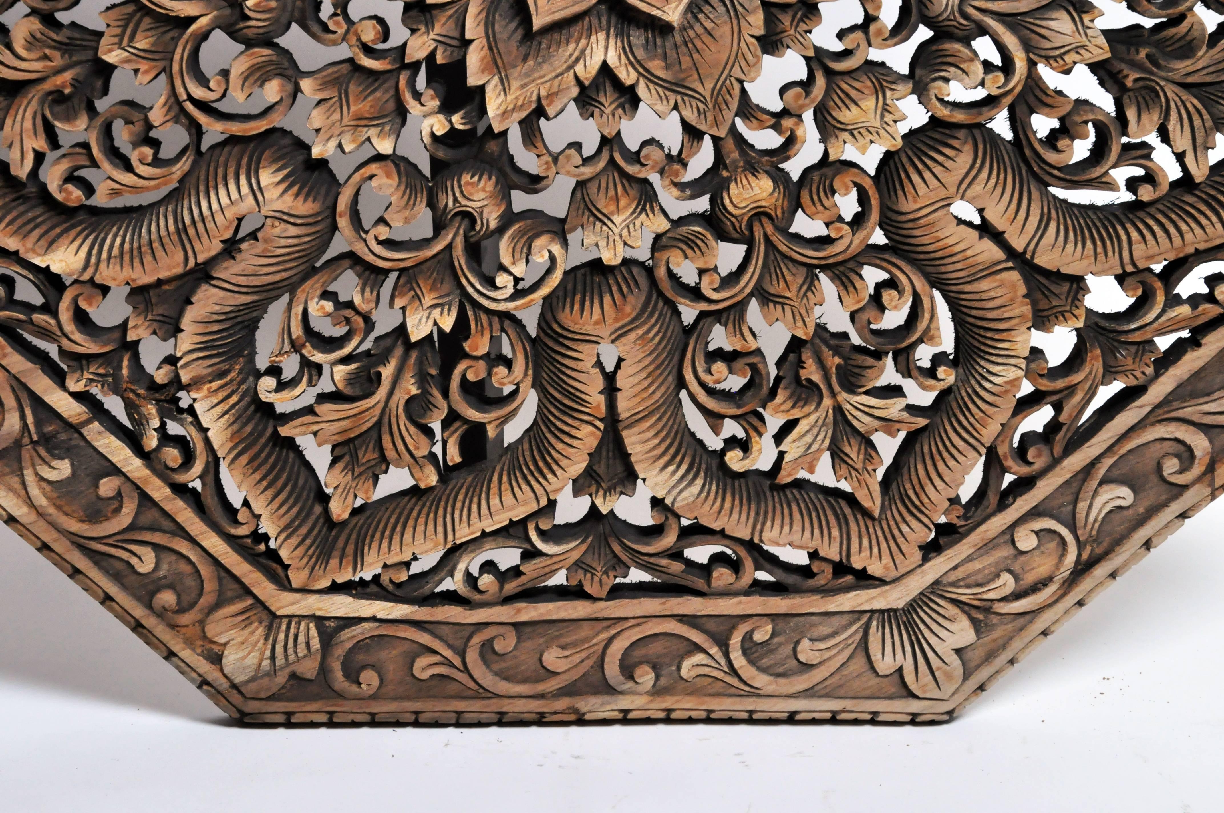 Octagonal Southeast Asian Carved Flower Panel 4