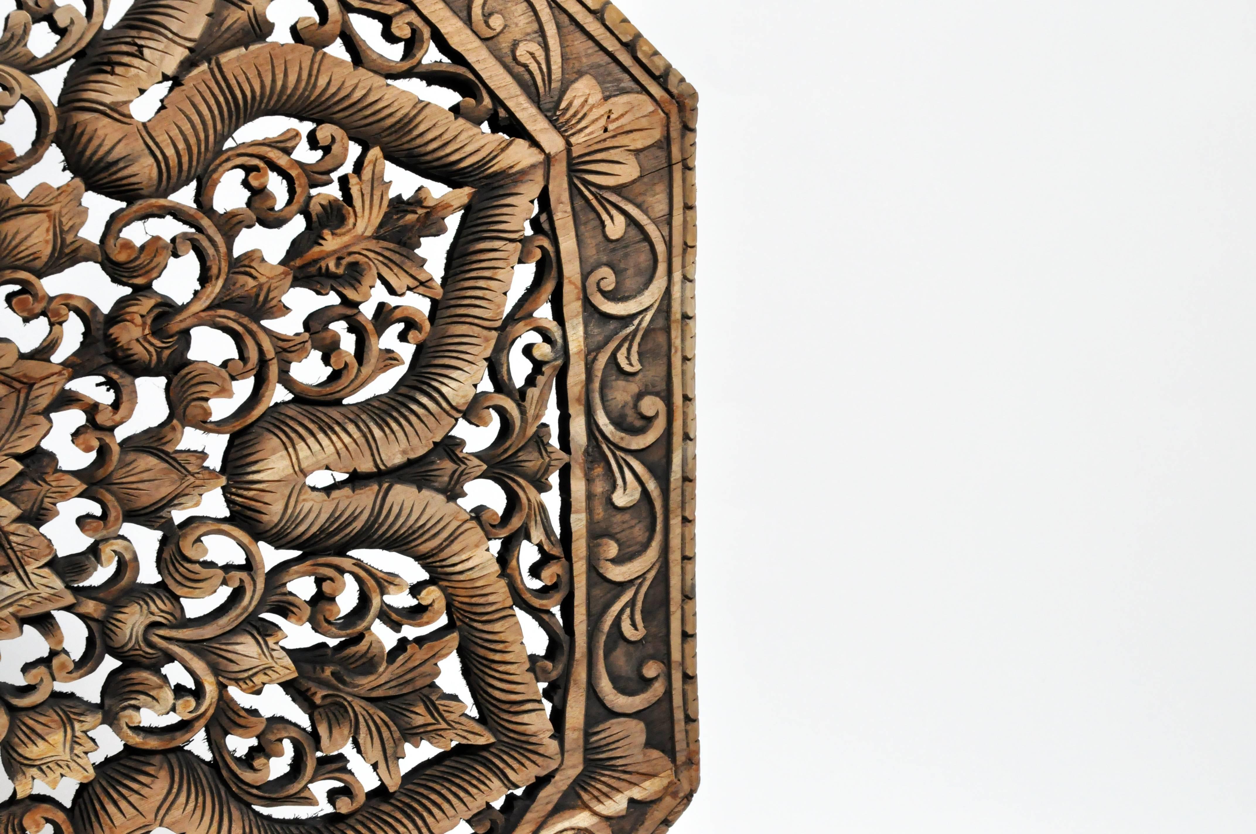 Octagonal Southeast Asian Carved Flower Panel 5