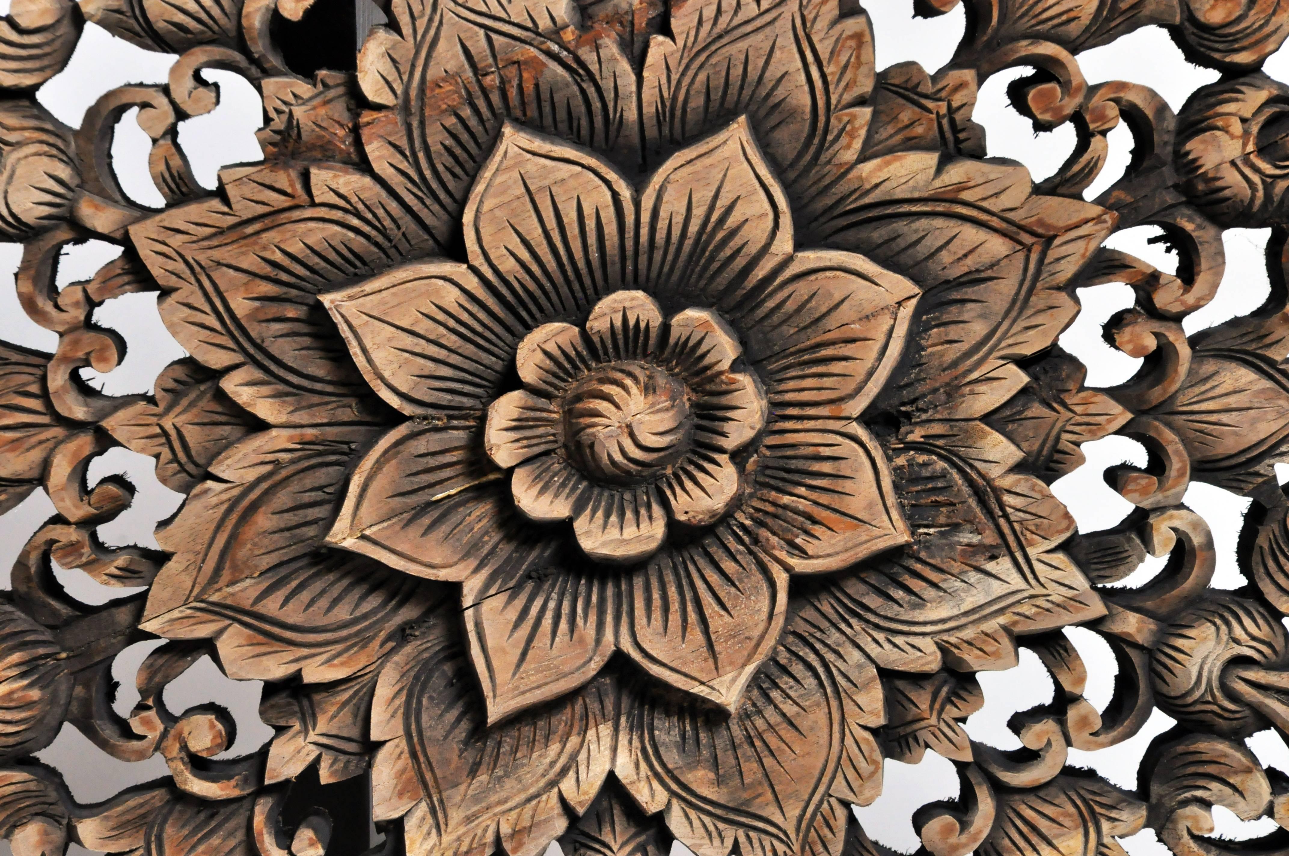 Octagonal Southeast Asian Carved Flower Panel 6