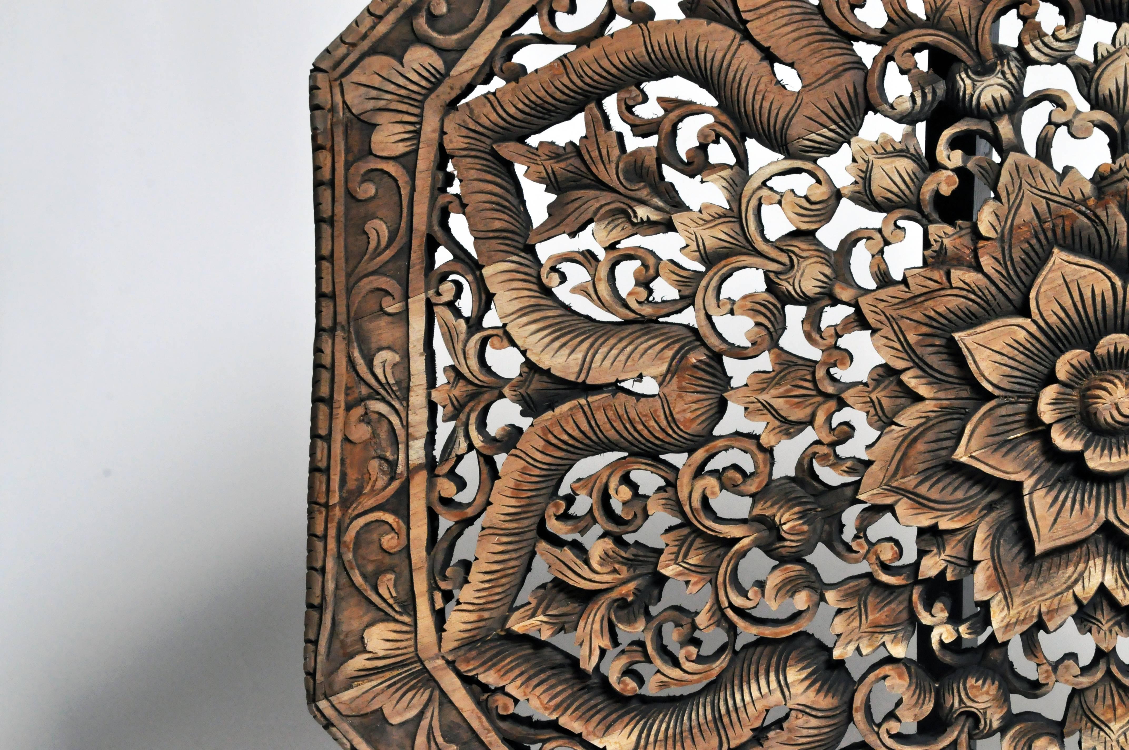 Octagonal Southeast Asian Carved Flower Panel 7