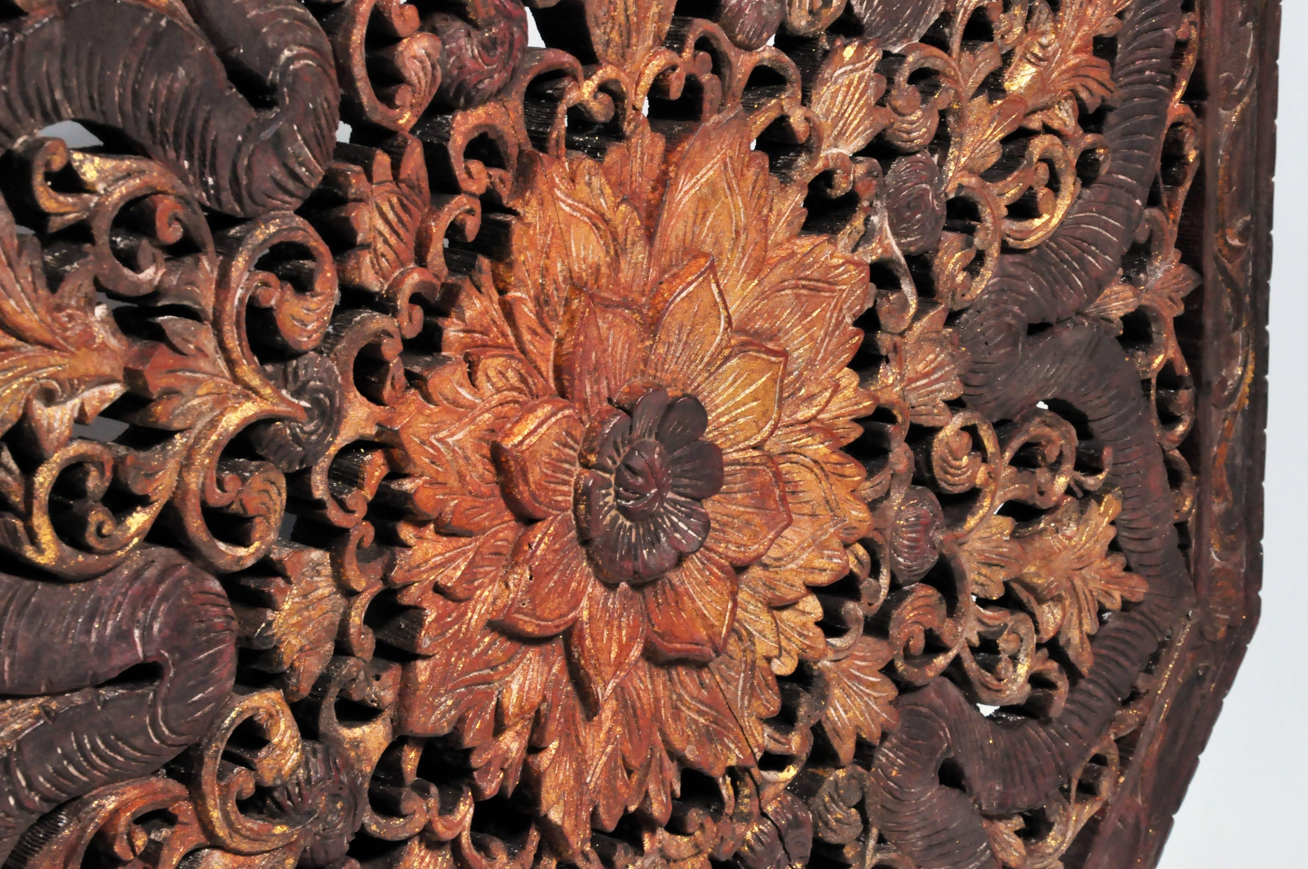 Octagonal Southeast Asian Carved Flower Panel 8