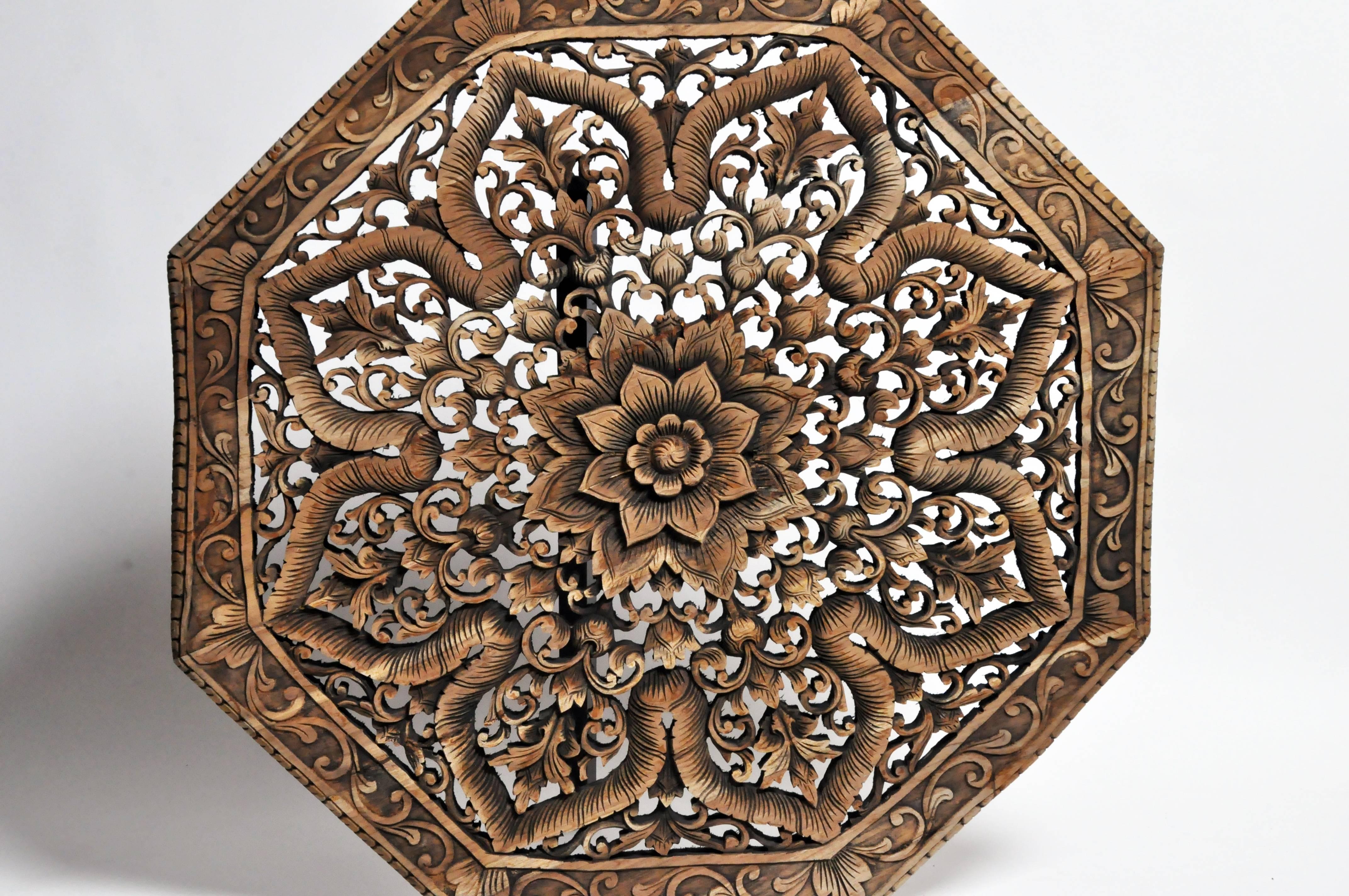 Contemporary Octagonal Southeast Asian Carved Flower Panel
