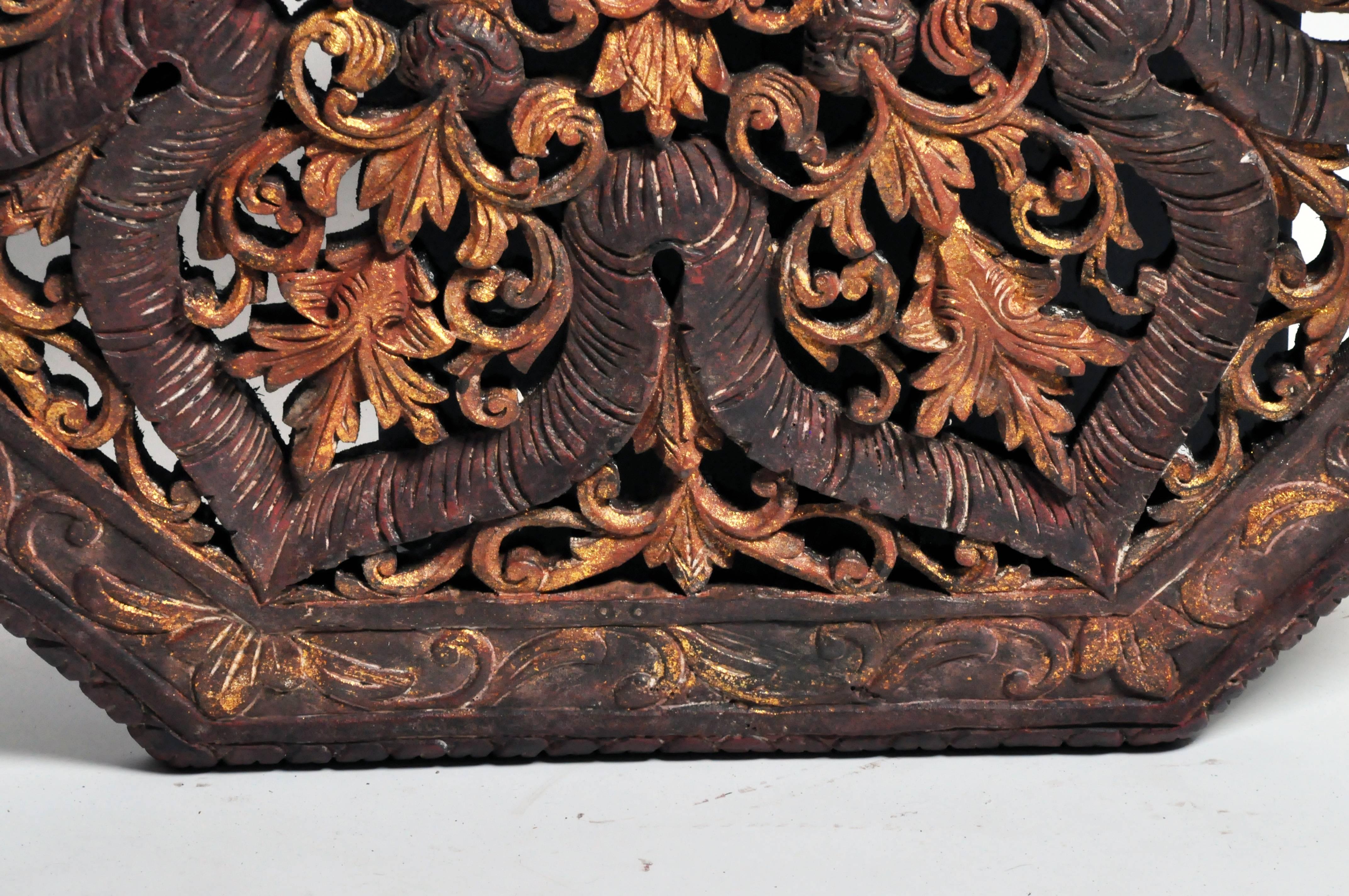 Octagonal Southeast Asian Carved Flower Panel 1