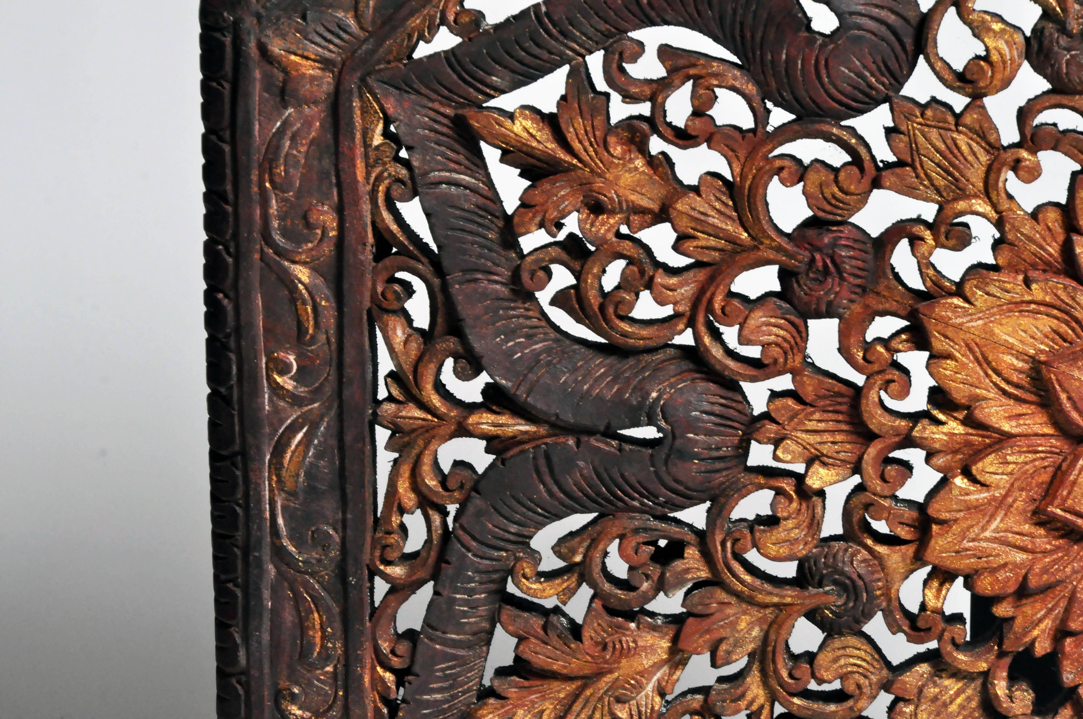 Octagonal Southeast Asian Carved Flower Panel 2