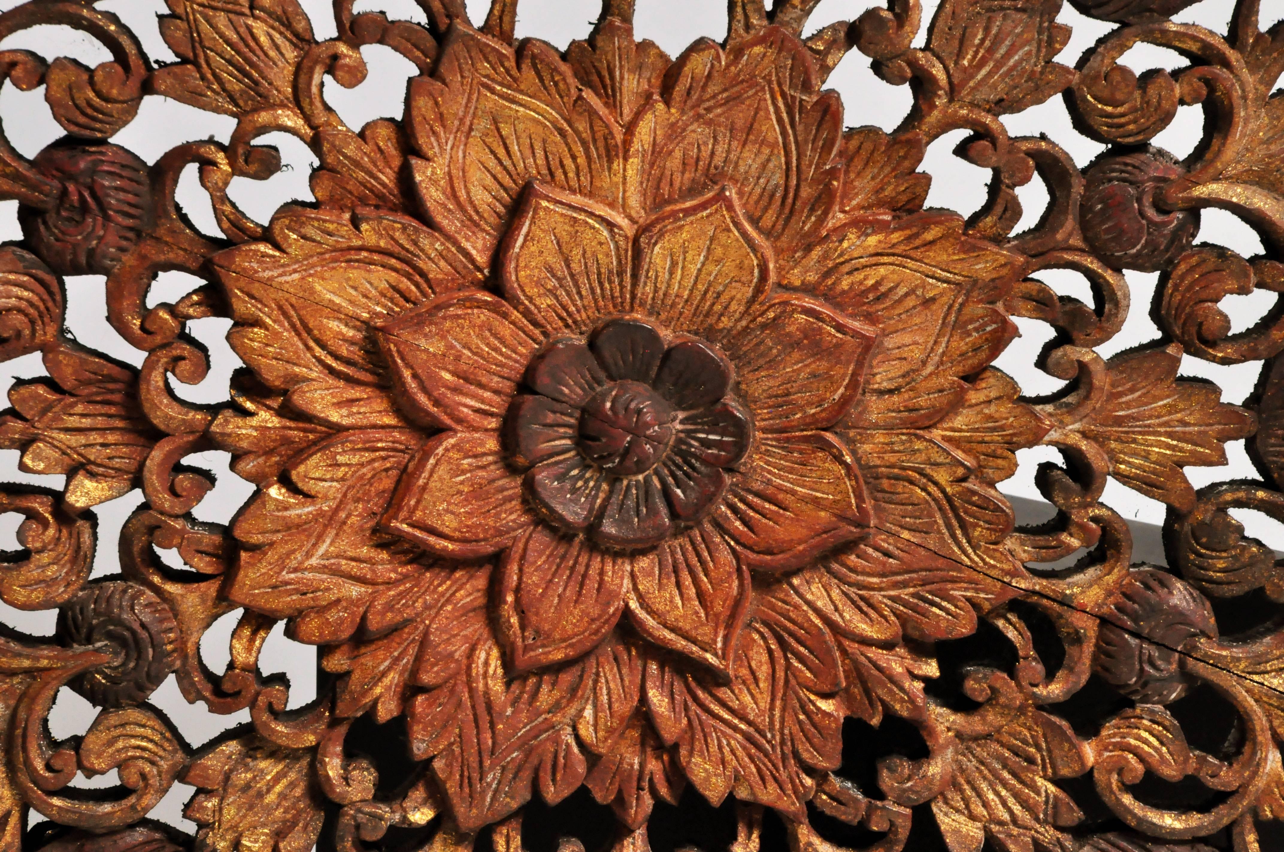 Octagonal Southeast Asian Carved Flower Panel 3