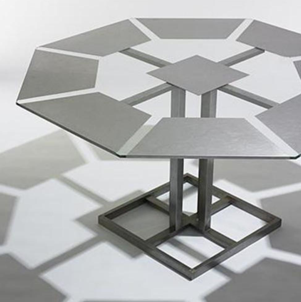 French Octagonal Steel and Glass Dining Table by Nadine Charteret, c. 1970