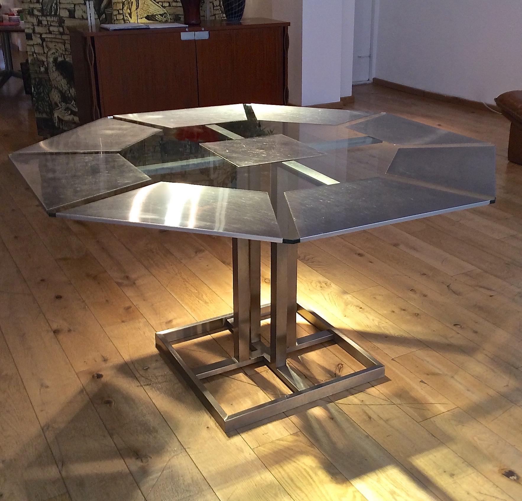 Octagonal Steel and Glass Dining Table by Nadine Charteret, c. 1970 In Good Condition In London, GB
