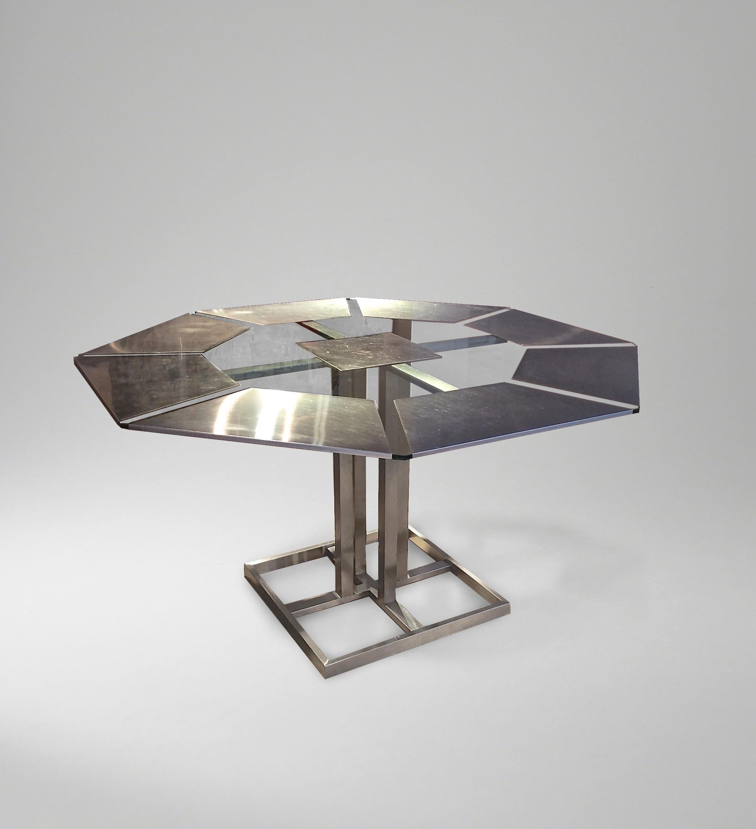 Late 20th Century Octagonal Steel and Glass Dining Table by Nadine Charteret, c. 1970