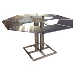 Octagonal Steel and Glass Dining Table by Nadine Charteret, c. 1970
