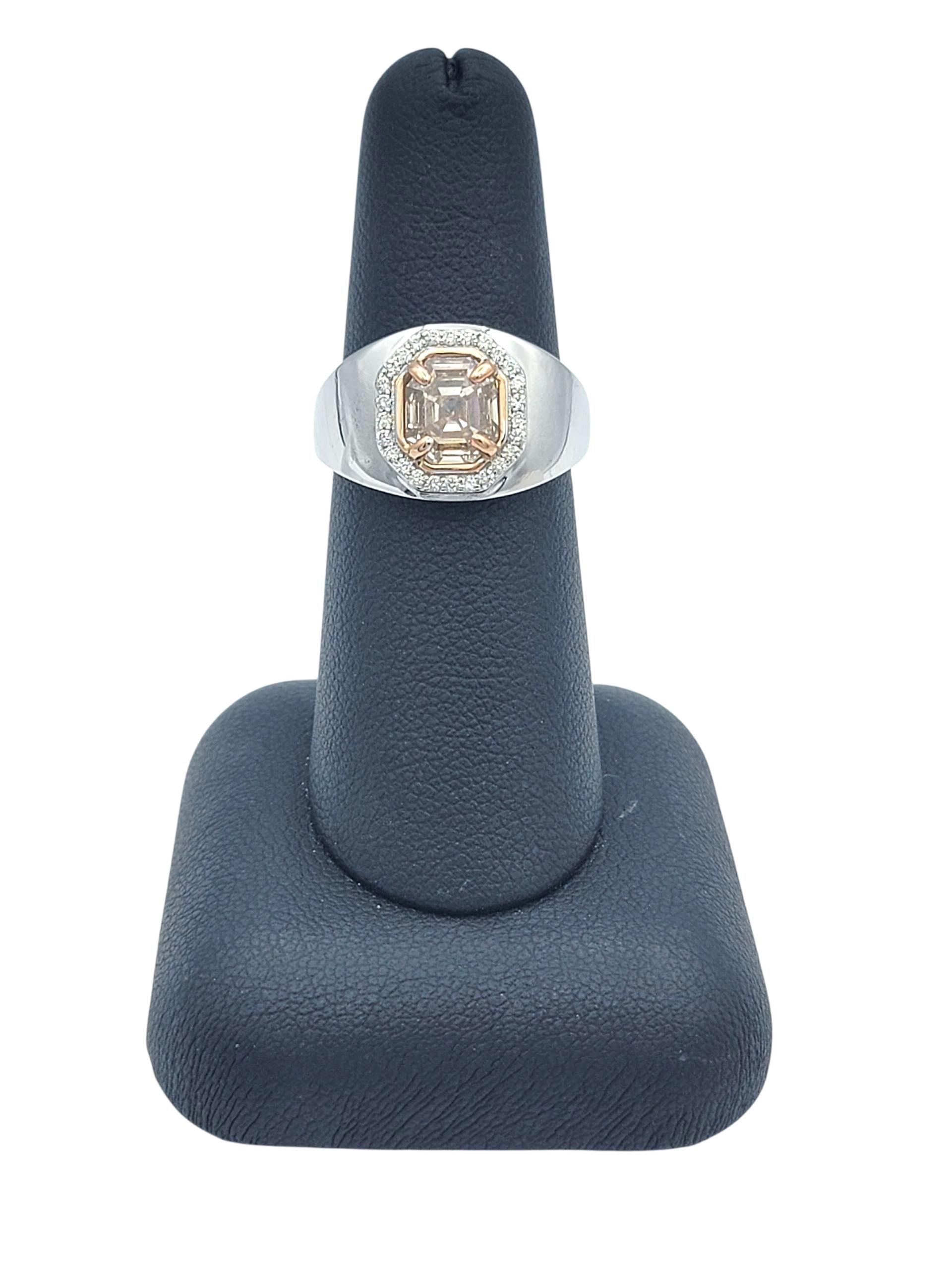 Achteckiger Diamantring mit Stufenschliff, rosa-braun, mit Halo aus 18 Karat Gold im Angebot 4