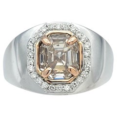 Octagonal Step Cut Fancy Pinkish Brown Diamond Ring with Halo in 18 Karat Gold