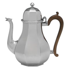 Octagonal sterling silver coffee pot made by Hancocks of London in 1910