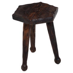 Octagonal Stool with Elegant Gouge Work, 1950s, France