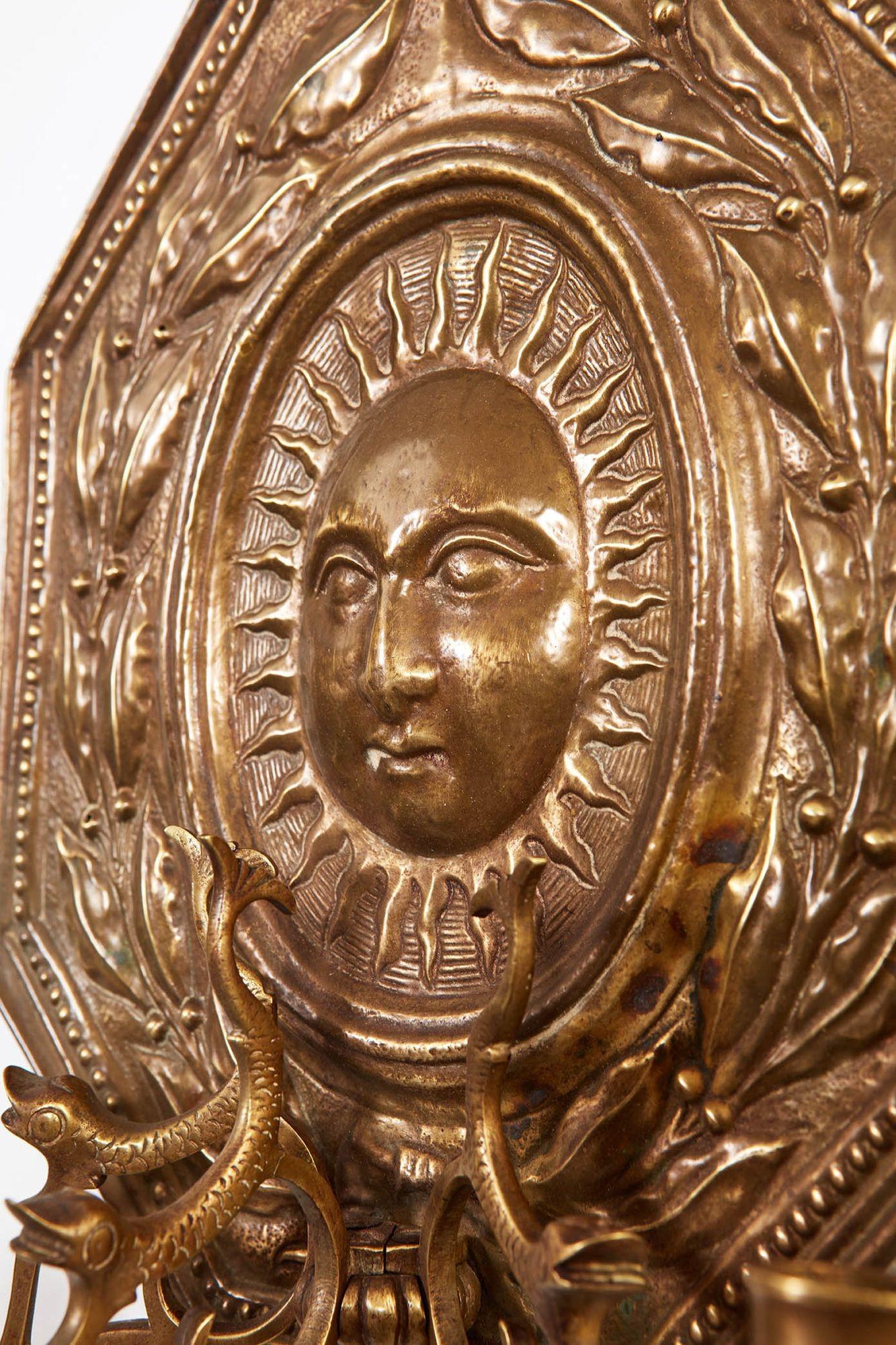 Octagonal Sun-Face Sconces In Good Condition For Sale In Greenwich, CT