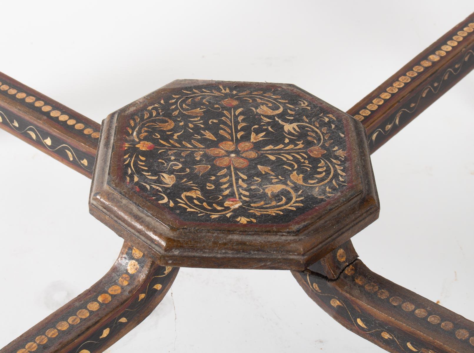 20th Century Octagonal Table in Polychrome Wood, North India, 1900
