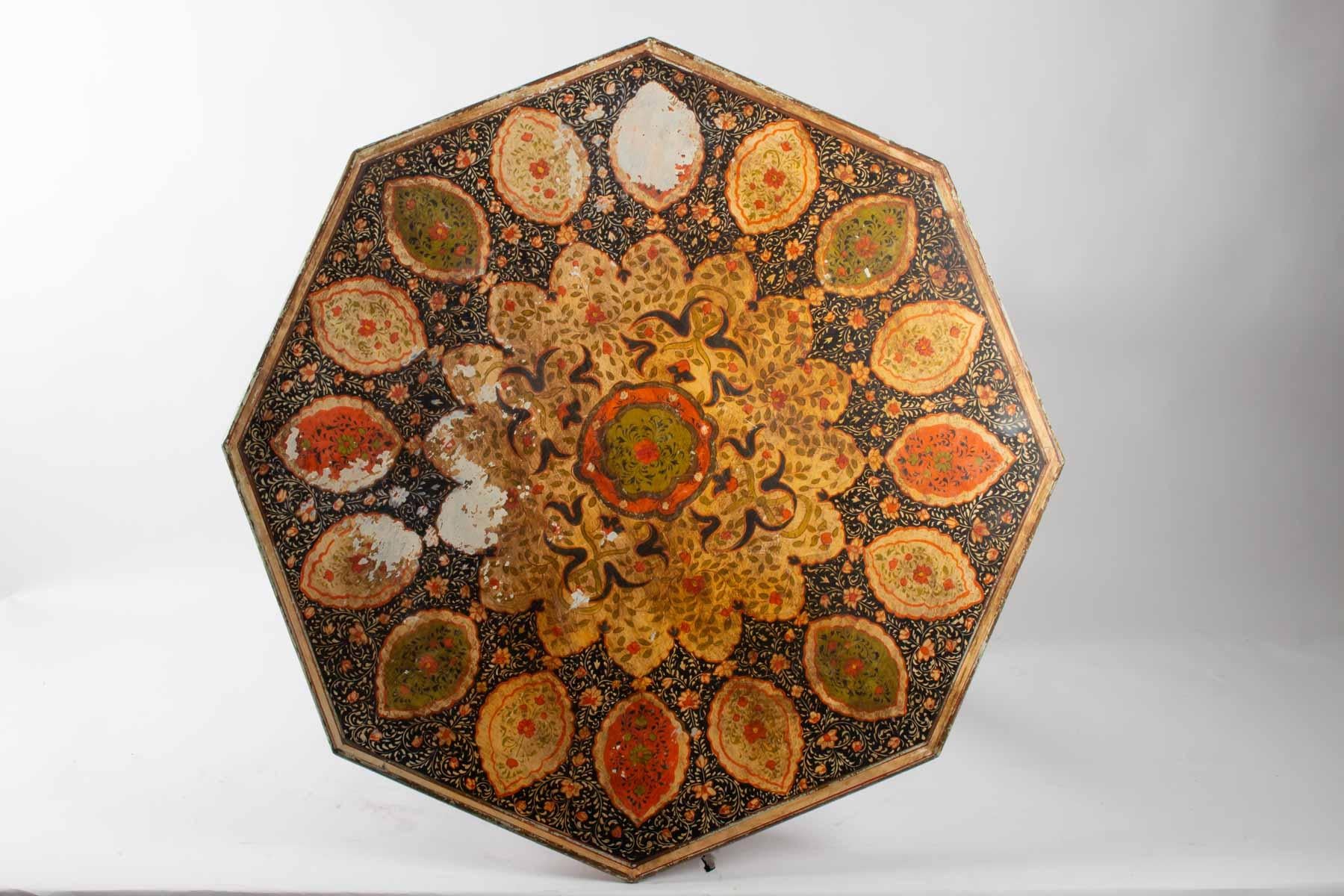 Octagonal Table in Polychrome Wood, North India, 1900 1