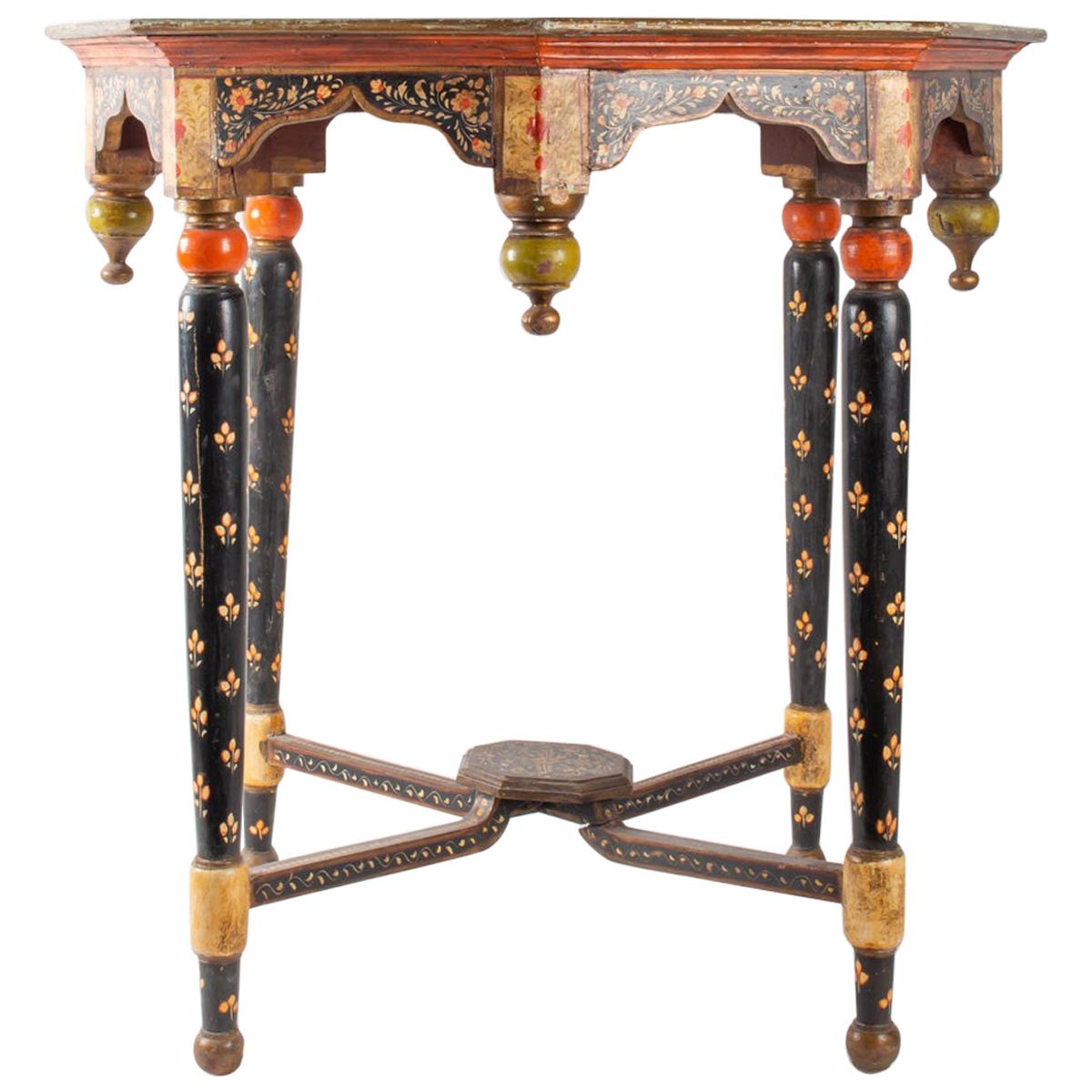 Octagonal Table in Polychrome Wood, North India, 1900