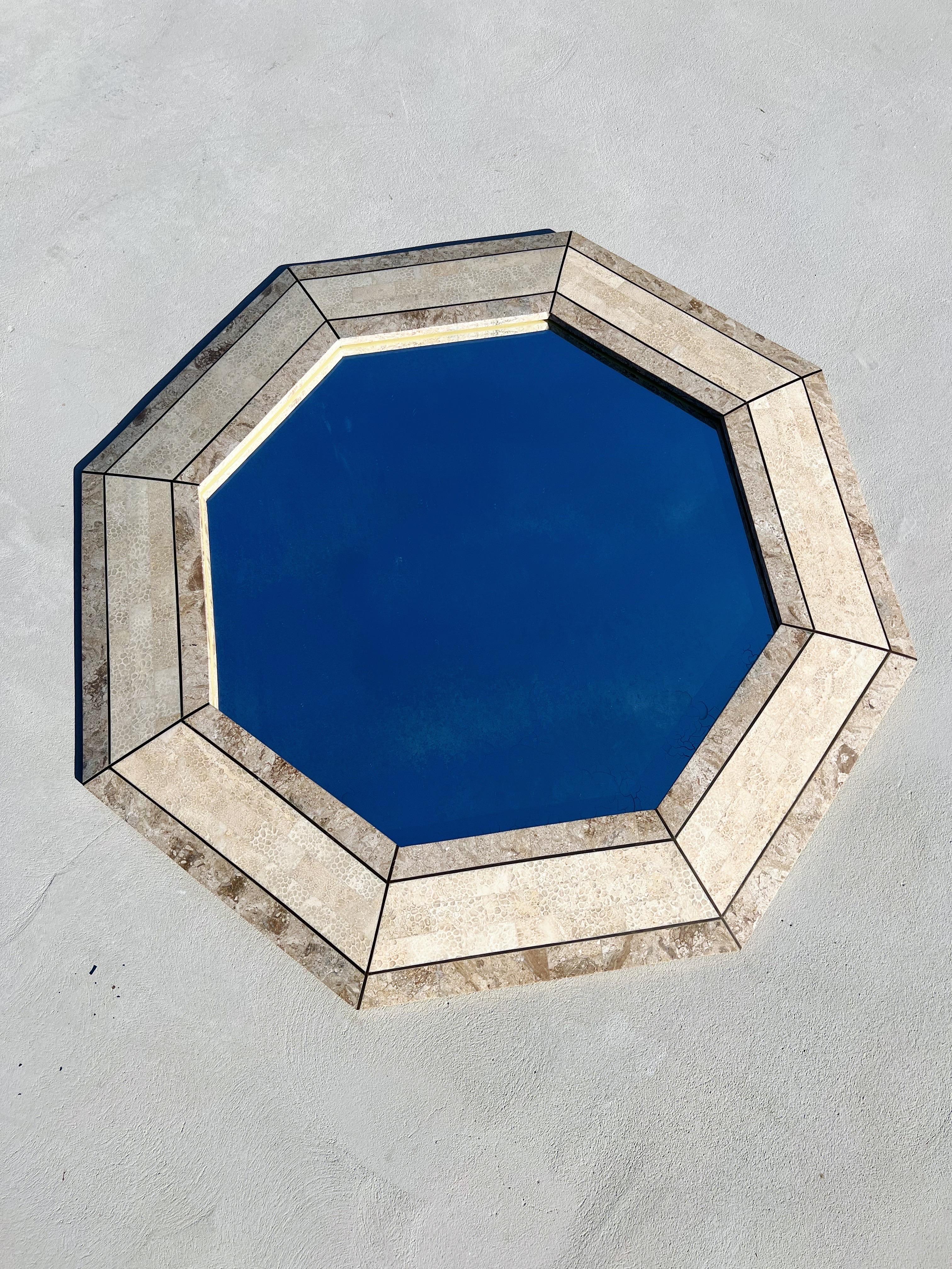 20th Century Octagonal Tessellated Mactan Stone Fossil Mirror, Attributed to Maitland Smith